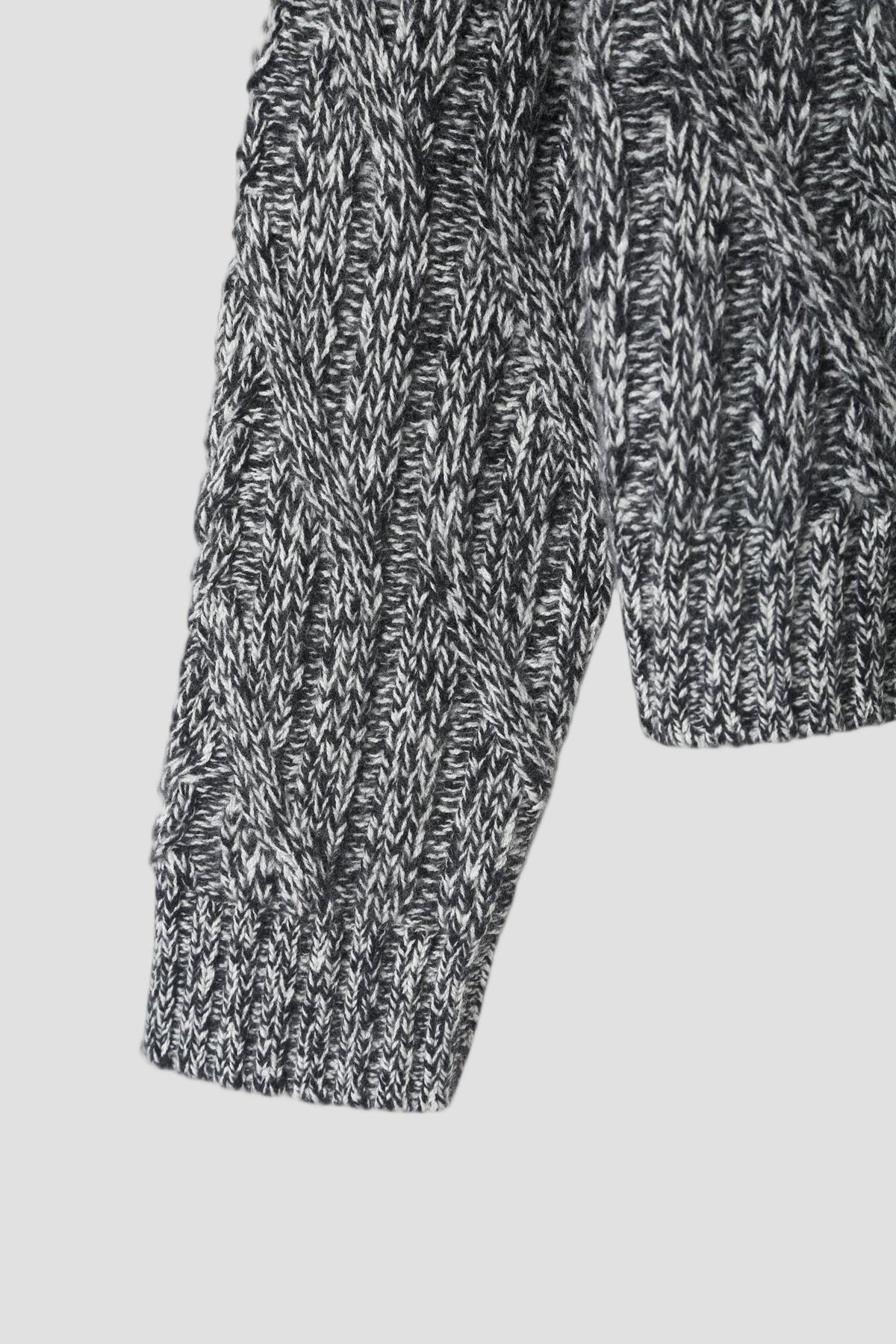 Cotton Wool Cable Mock Neck in Black / White Mixed - detail #colour_Black / White Mixed