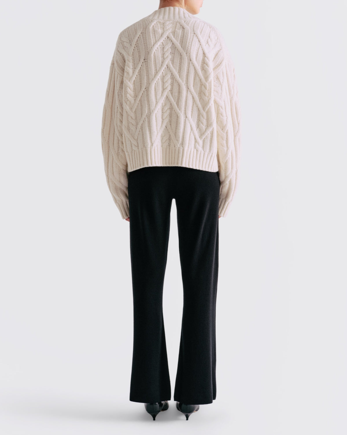 Cotton Wool Cable Mock Neck in Chalk - back view #colour_Chalk