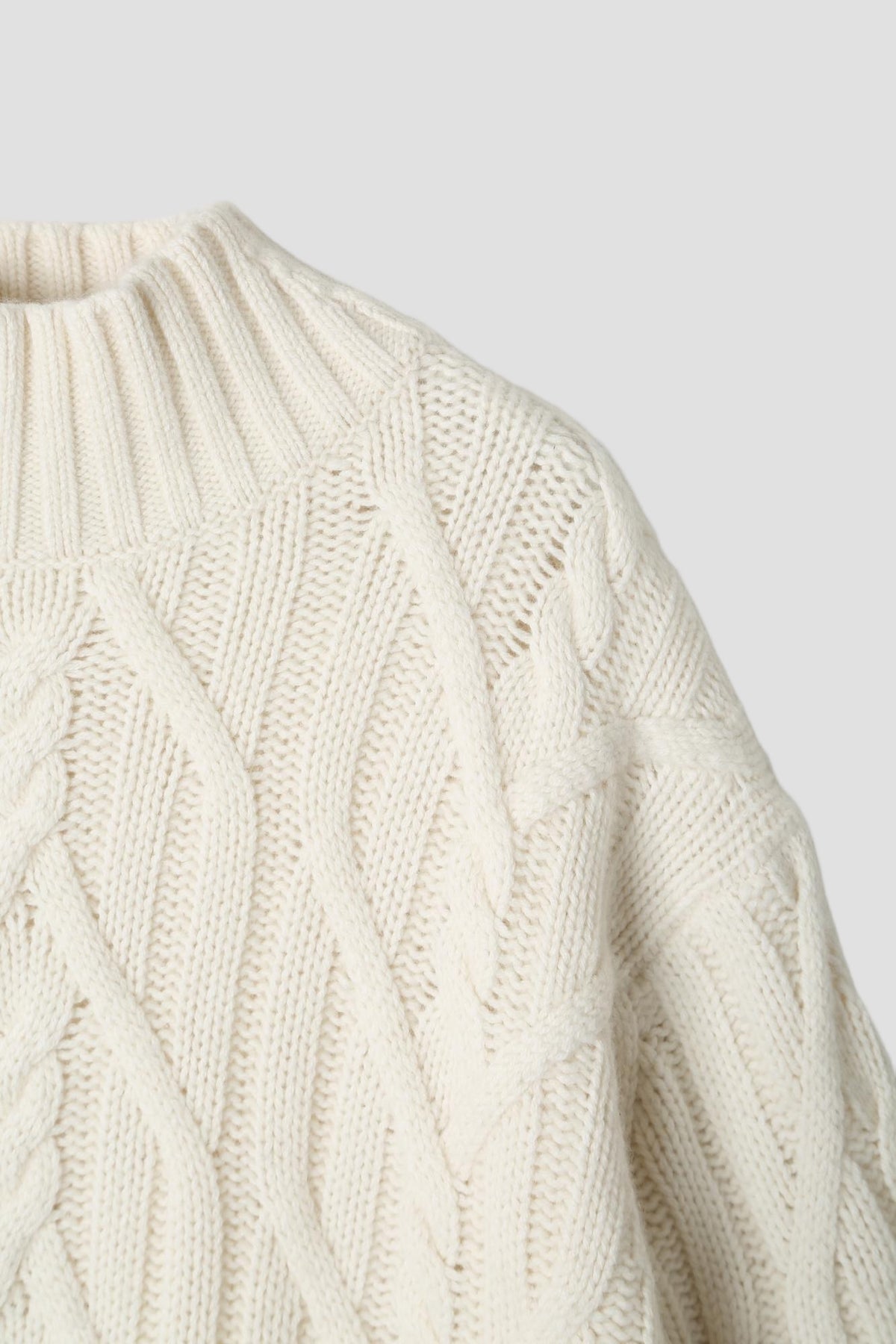 Cotton Wool Cable Mock Neck in Chalk - detail #colour_Chalk