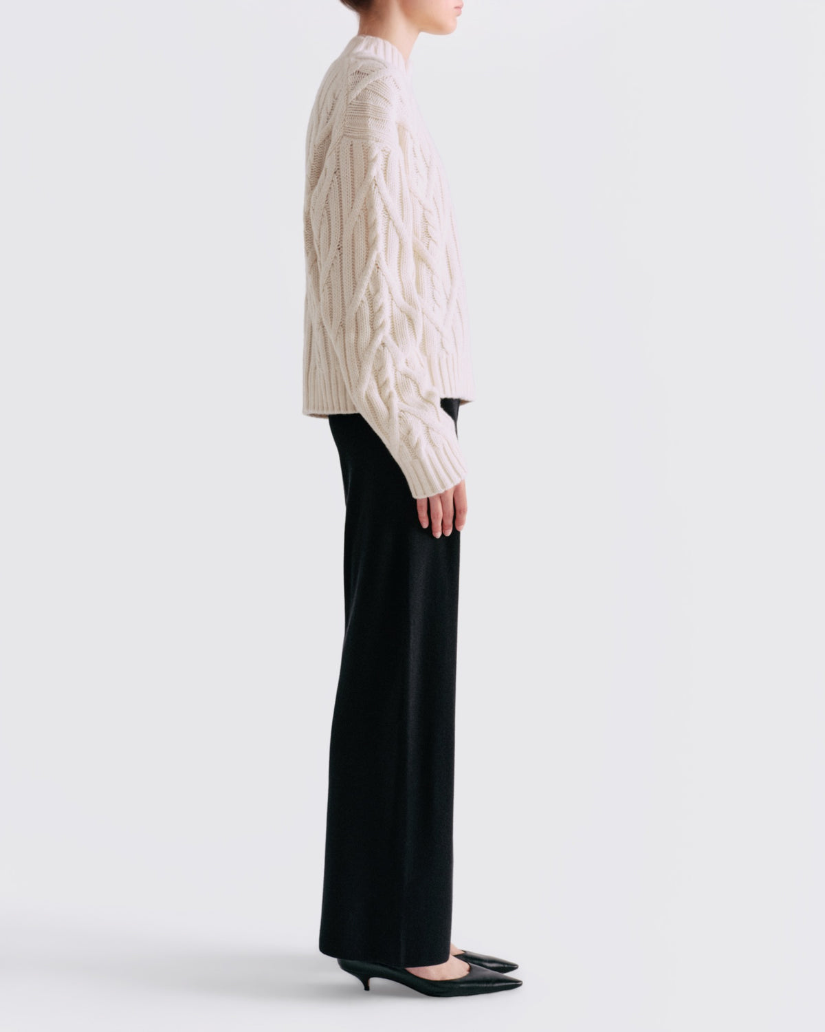 Cotton Wool Cable Mock Neck in Chalk - side view #colour_Chalk