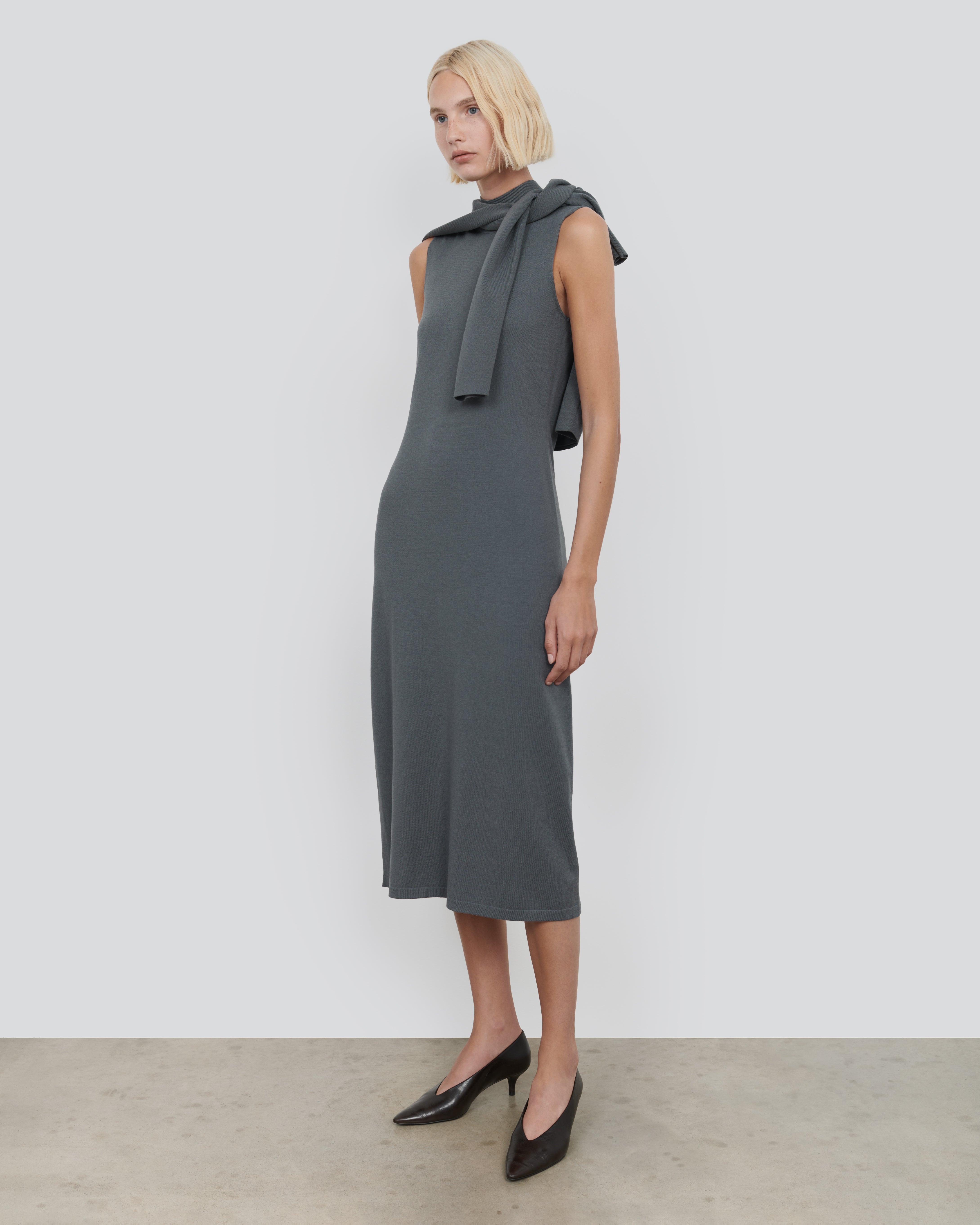 Silk Viscose Knit Mock Neck Dress - Luxury Sweater Dress | 440ME Silk Viscose Knit Mock Neck Dress - Luxury Sweater Dress | 440ME