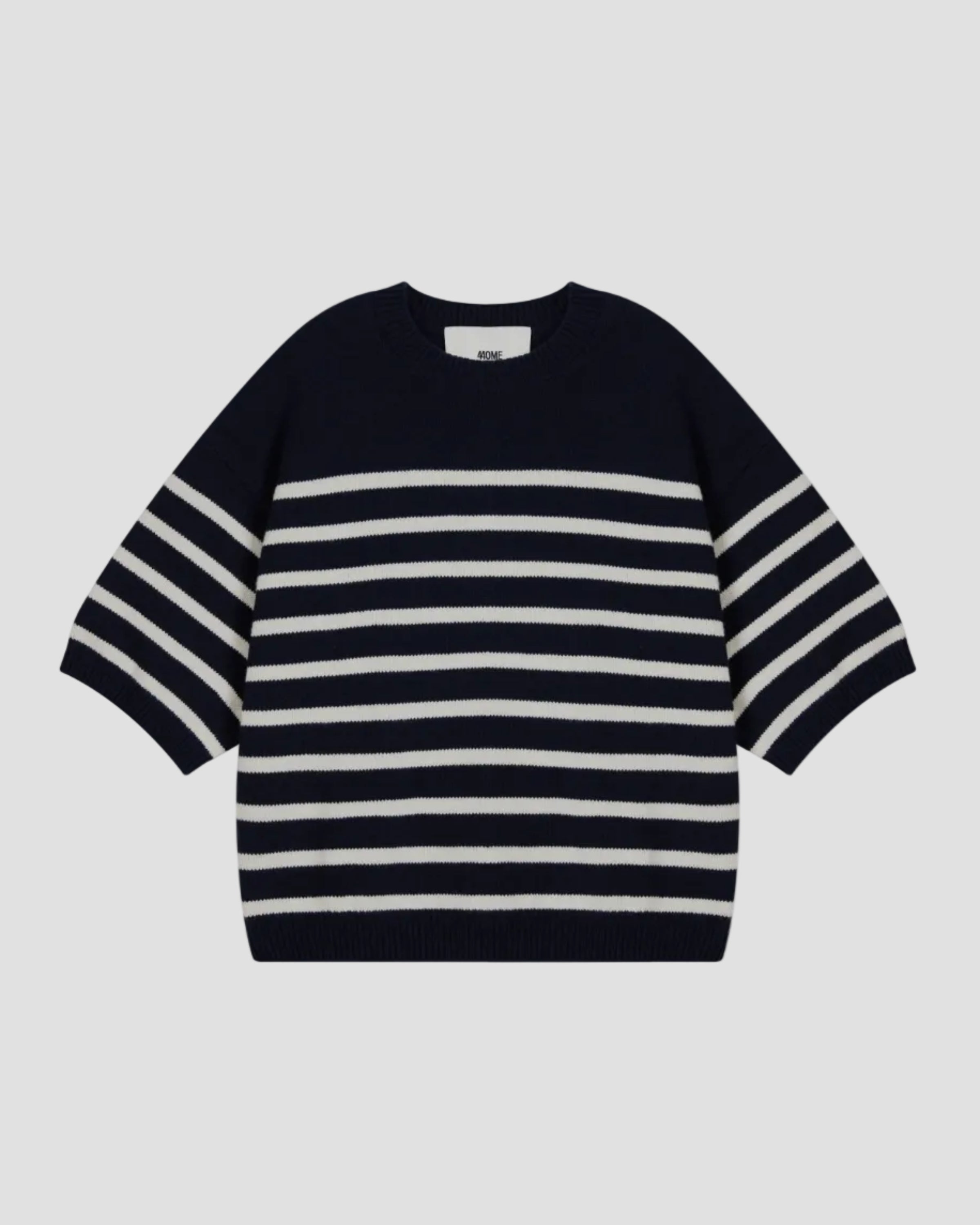STRIPED COTTON WOOL SHORT SLEEVE CREW NECK
