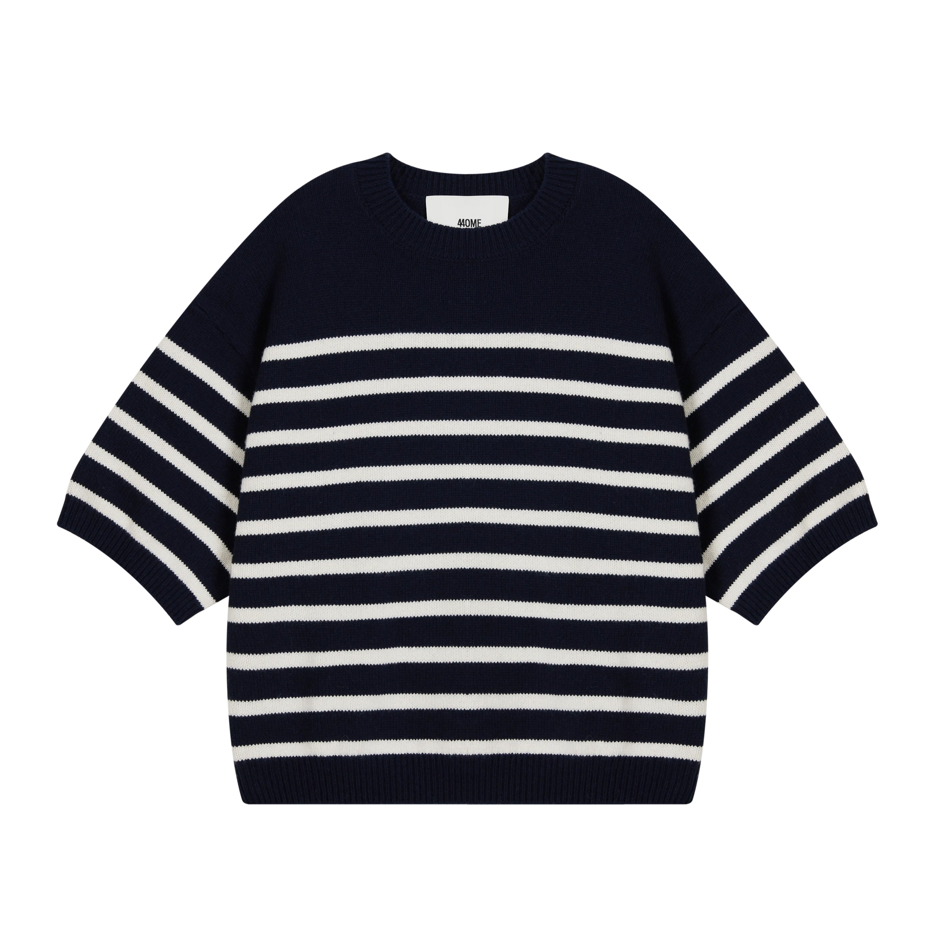 STRIPED COTTON WOOL SHORT SLEEVE CREW NECK