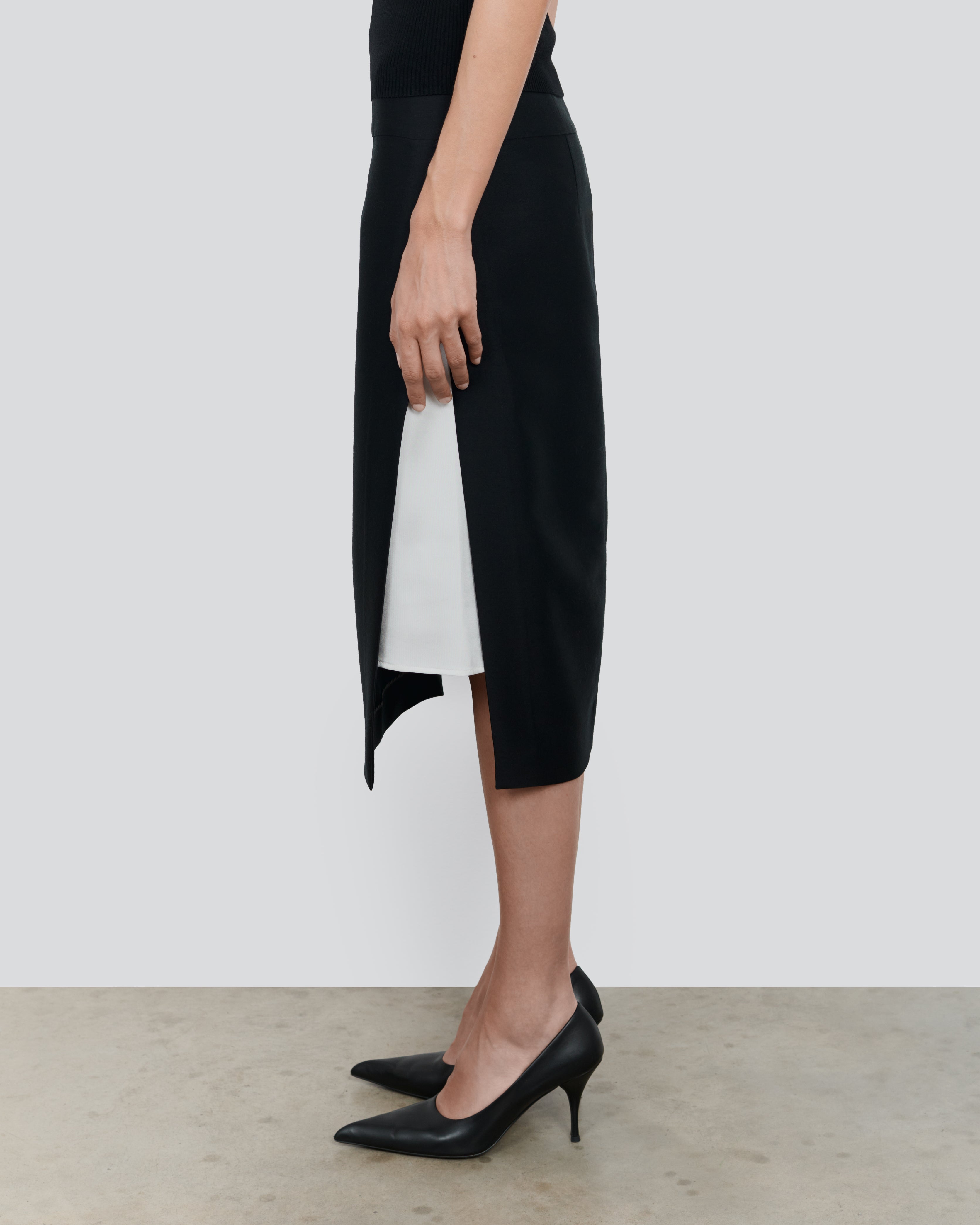Wool Silk Side Split Skirt - Luxury Midi Skirt | 440ME