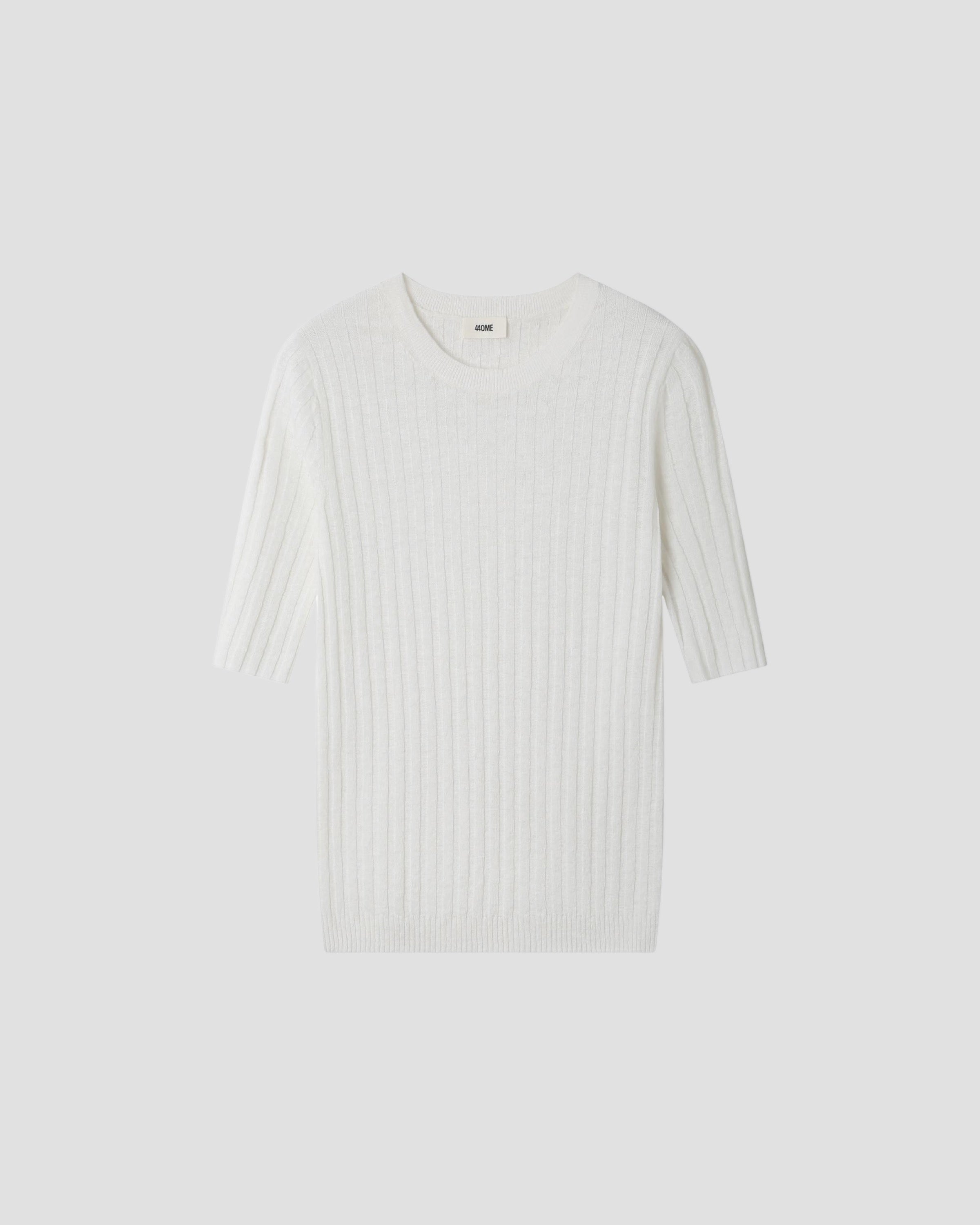 LINEN COTTON RIB SHORT SLEEVE CREW
