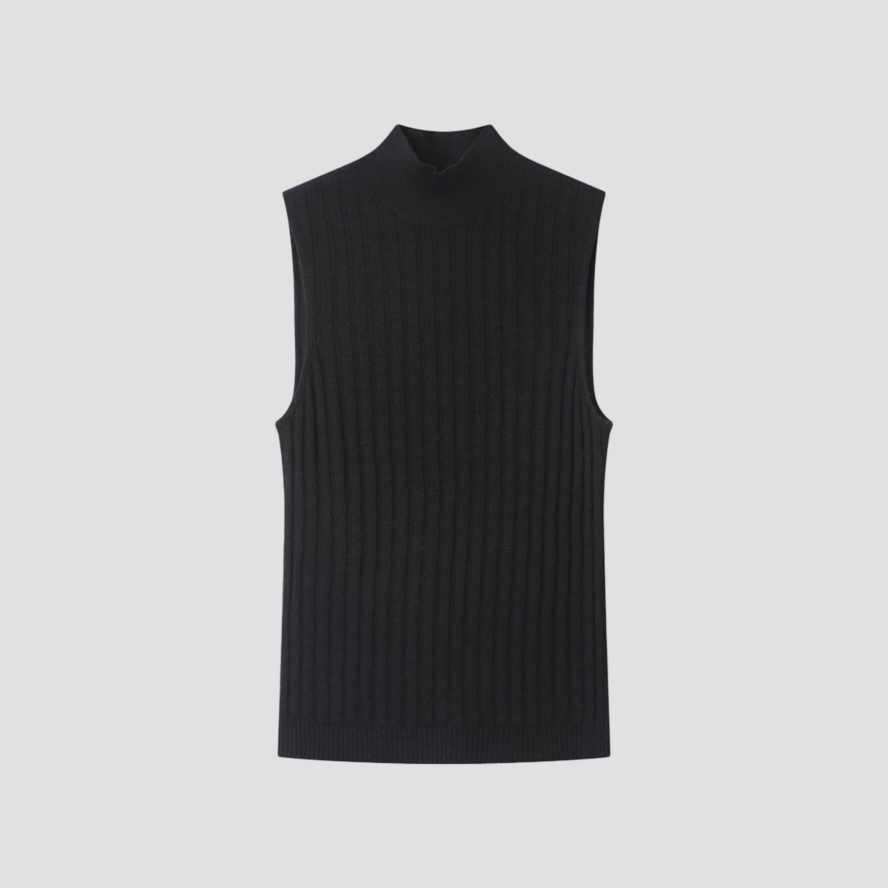 LINEN COTTON RIB SLEEVELESS MOCK NECK