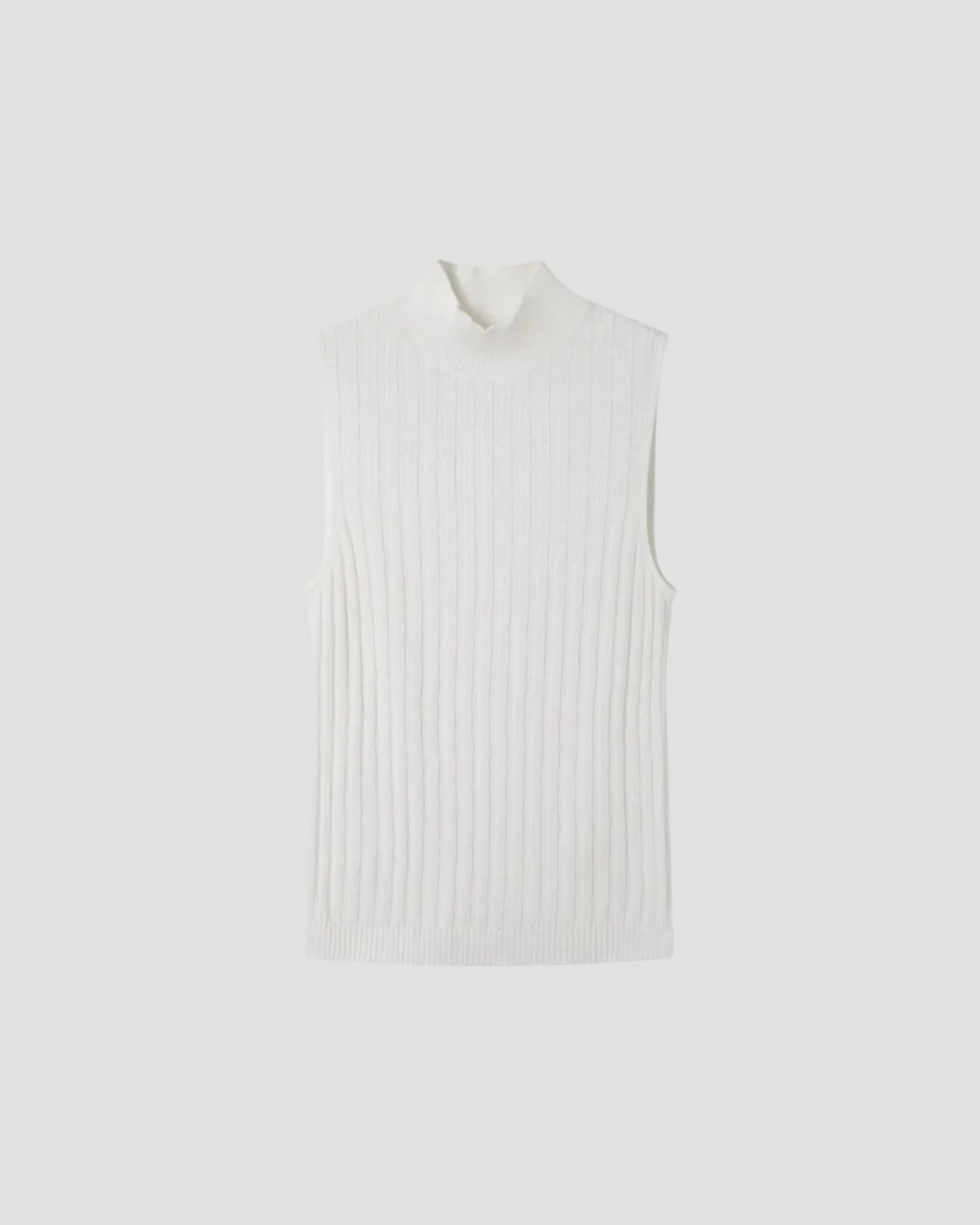 Linen Cotton Rib Sleeveless Mock Neck