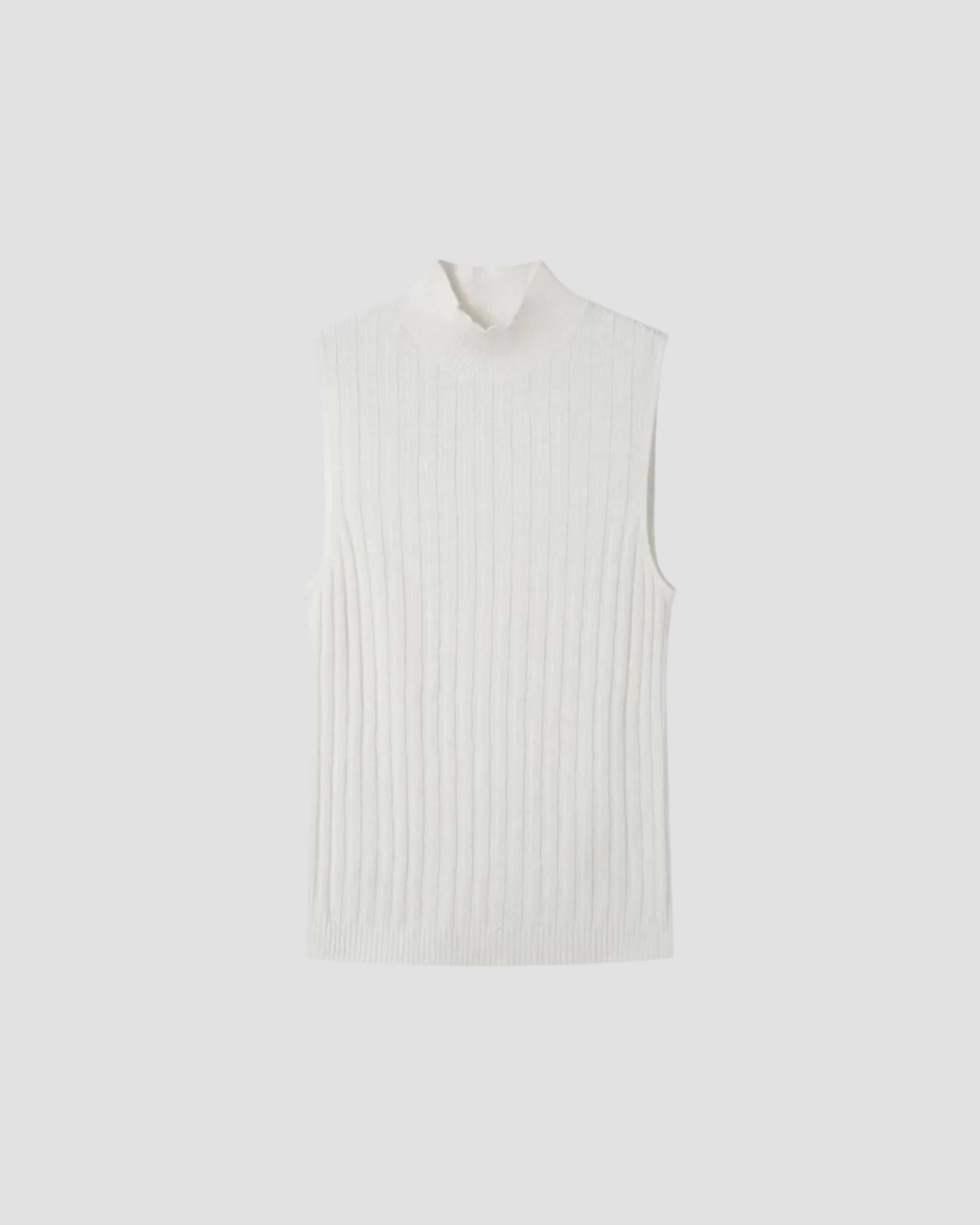 LINEN COTTON RIB SLEEVELESS MOCK NECK