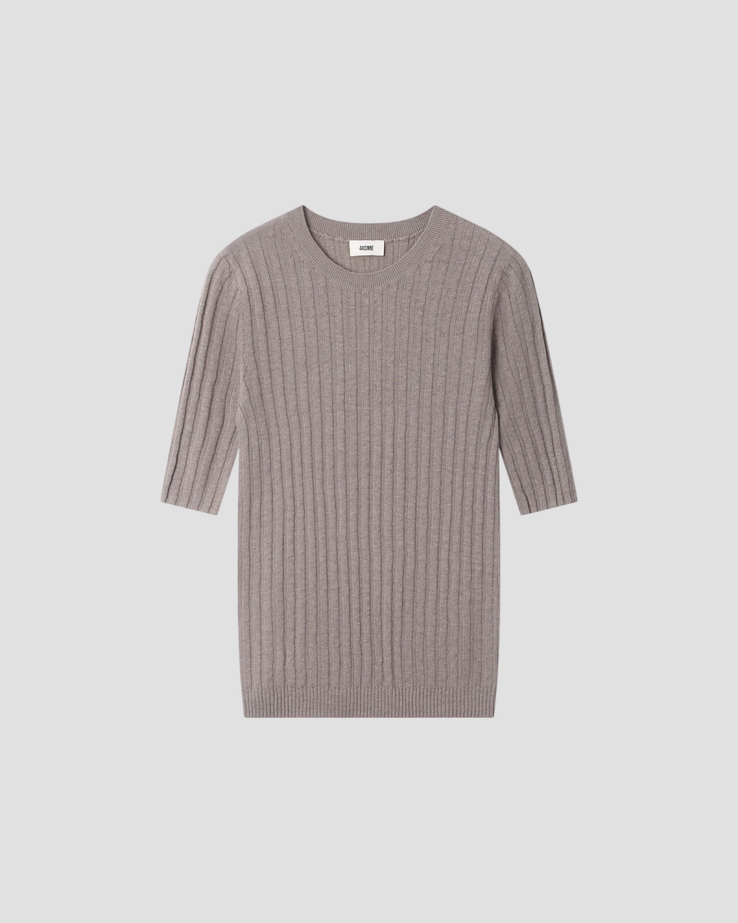 LINEN COTTON RIB SHORT SLEEVE CREW
