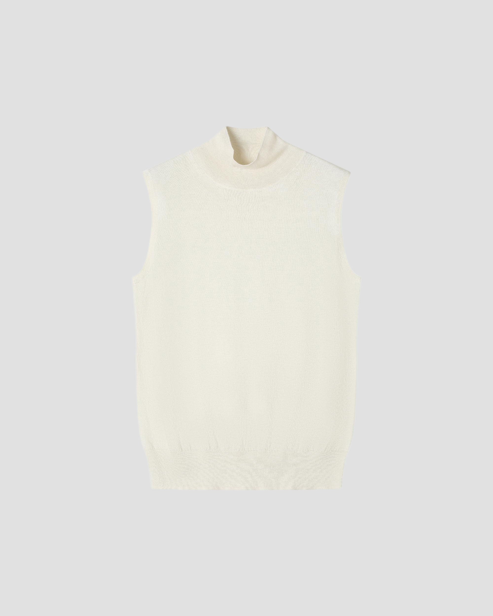 Merino Silk Relaxed Sleeveless Mock Neck