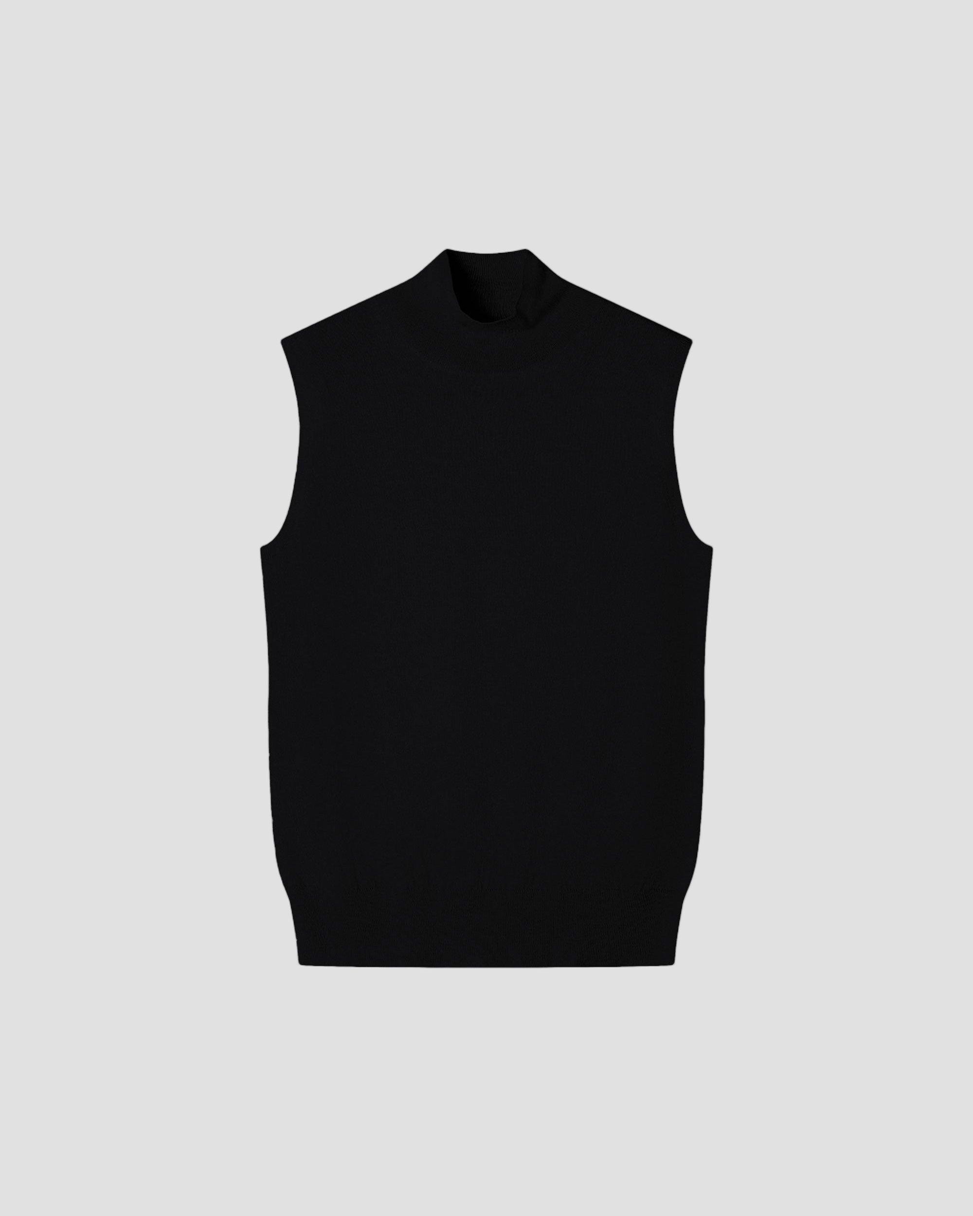 Merino Silk Relaxed Sleeveless Mock Neck