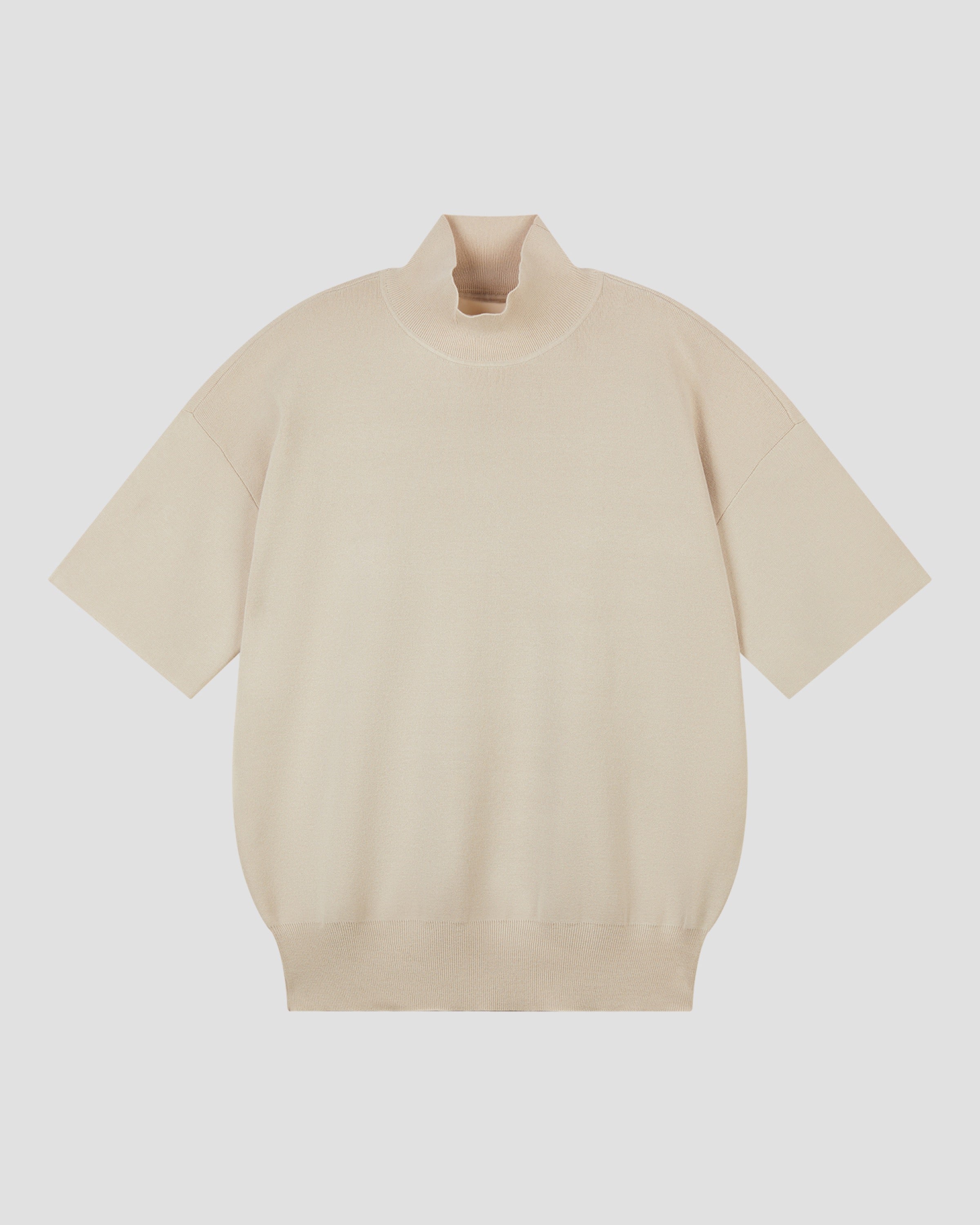 SILK VISCOSE SHORT SLEEVE MOCK NECK