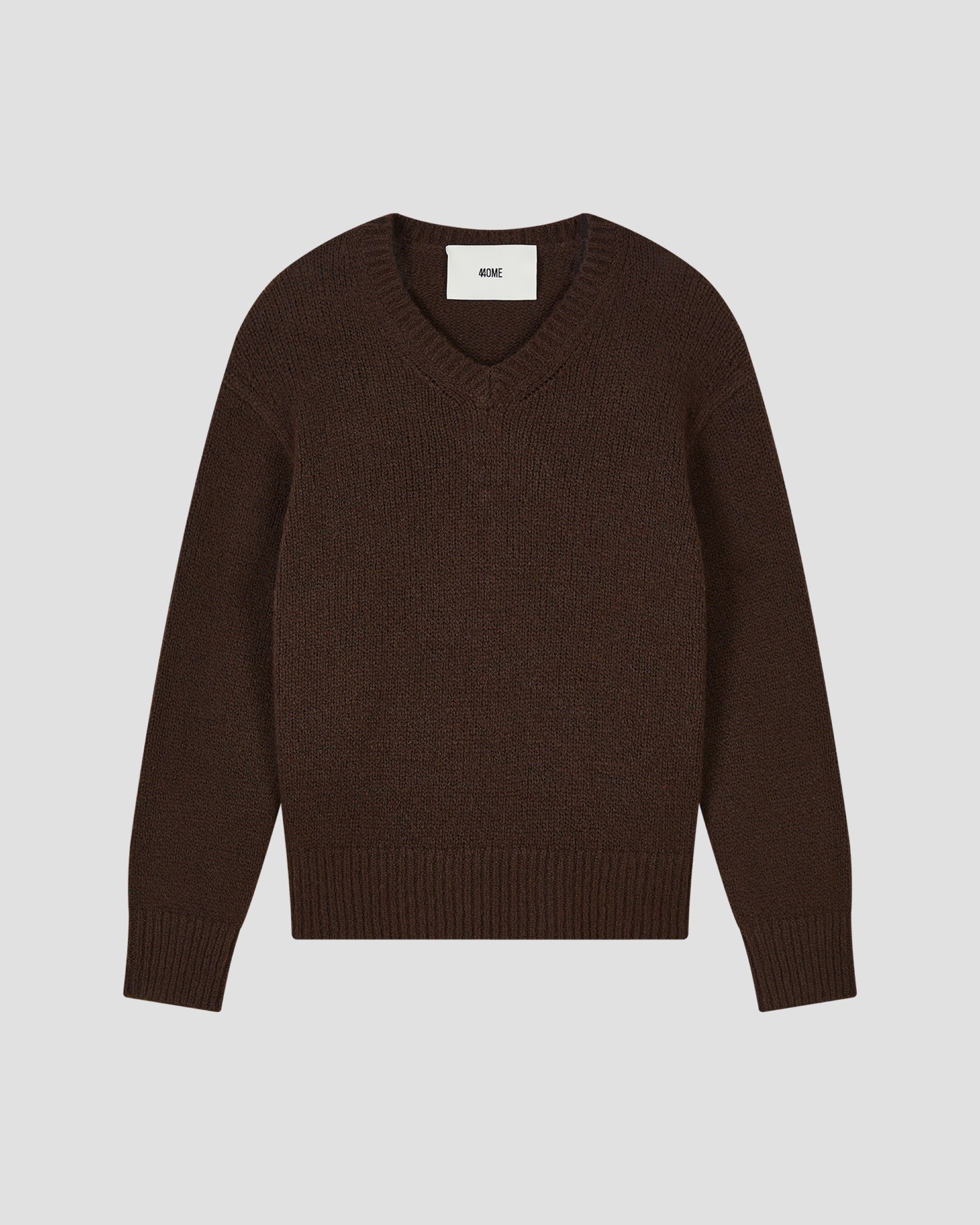 TEXTURED COTTON WOOL BLEND VNECK