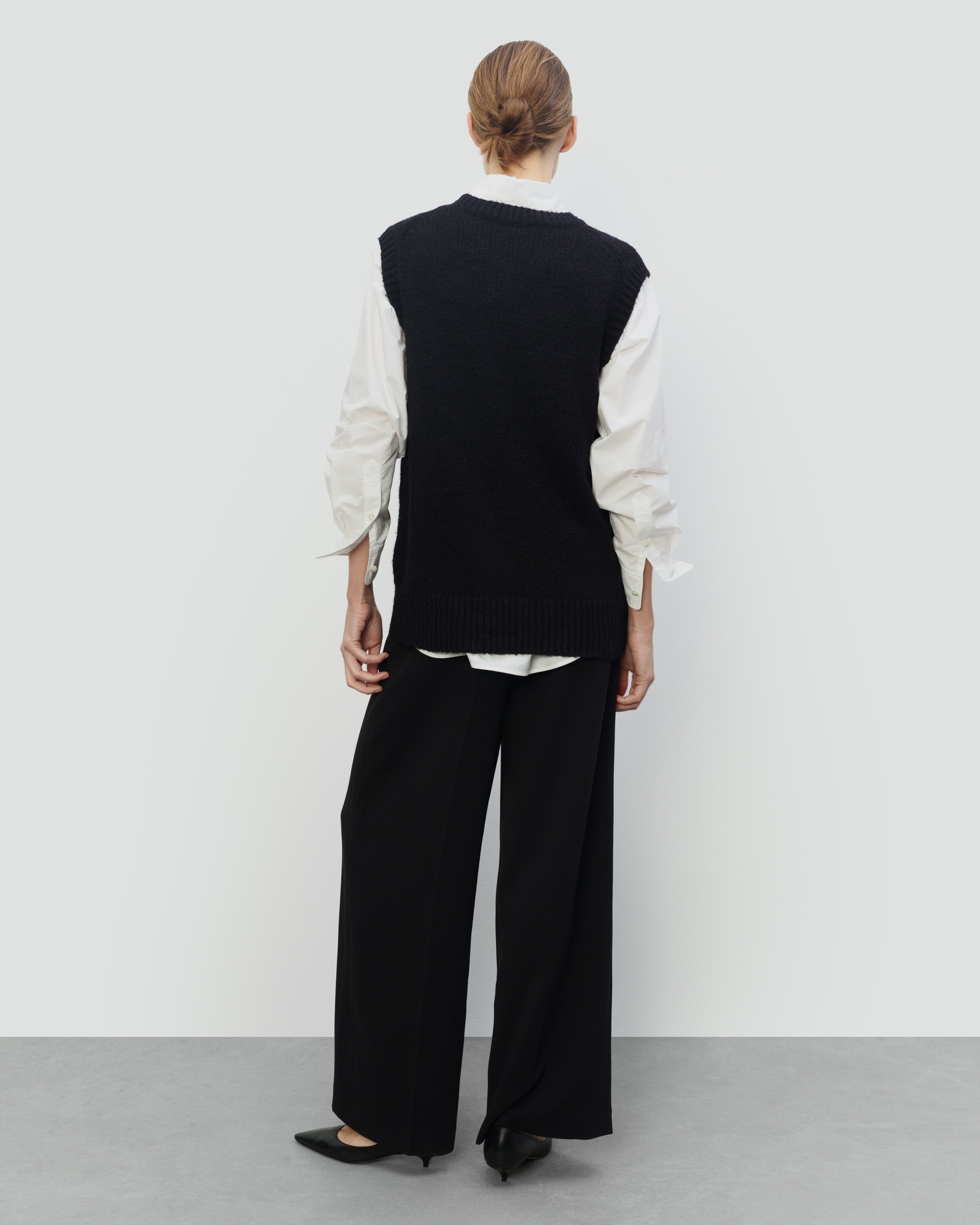 TEXTURED COTTON WOOL BLEND SLEEVELESS CREW