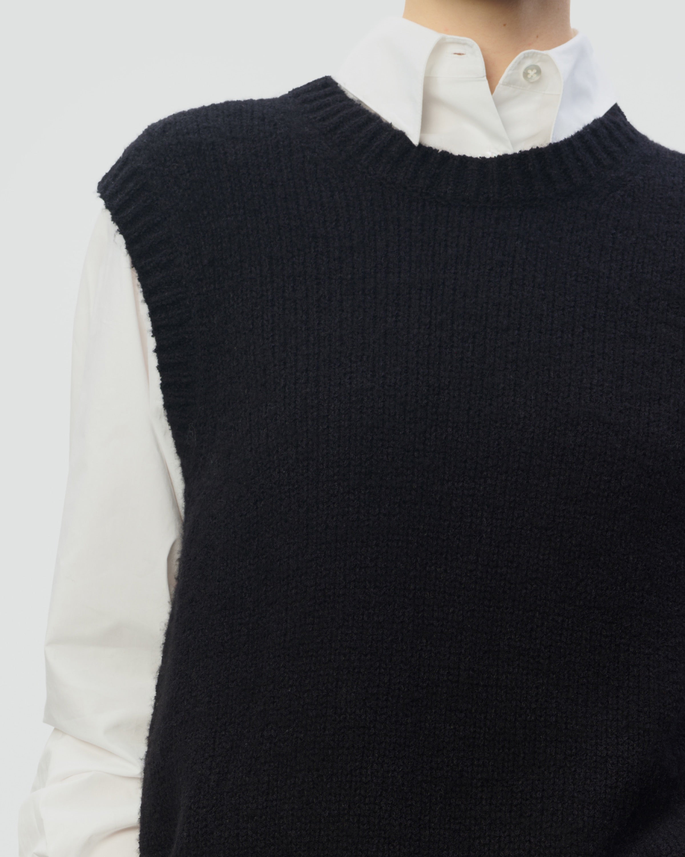 TEXTURED COTTON WOOL BLEND SLEEVELESS CREW
