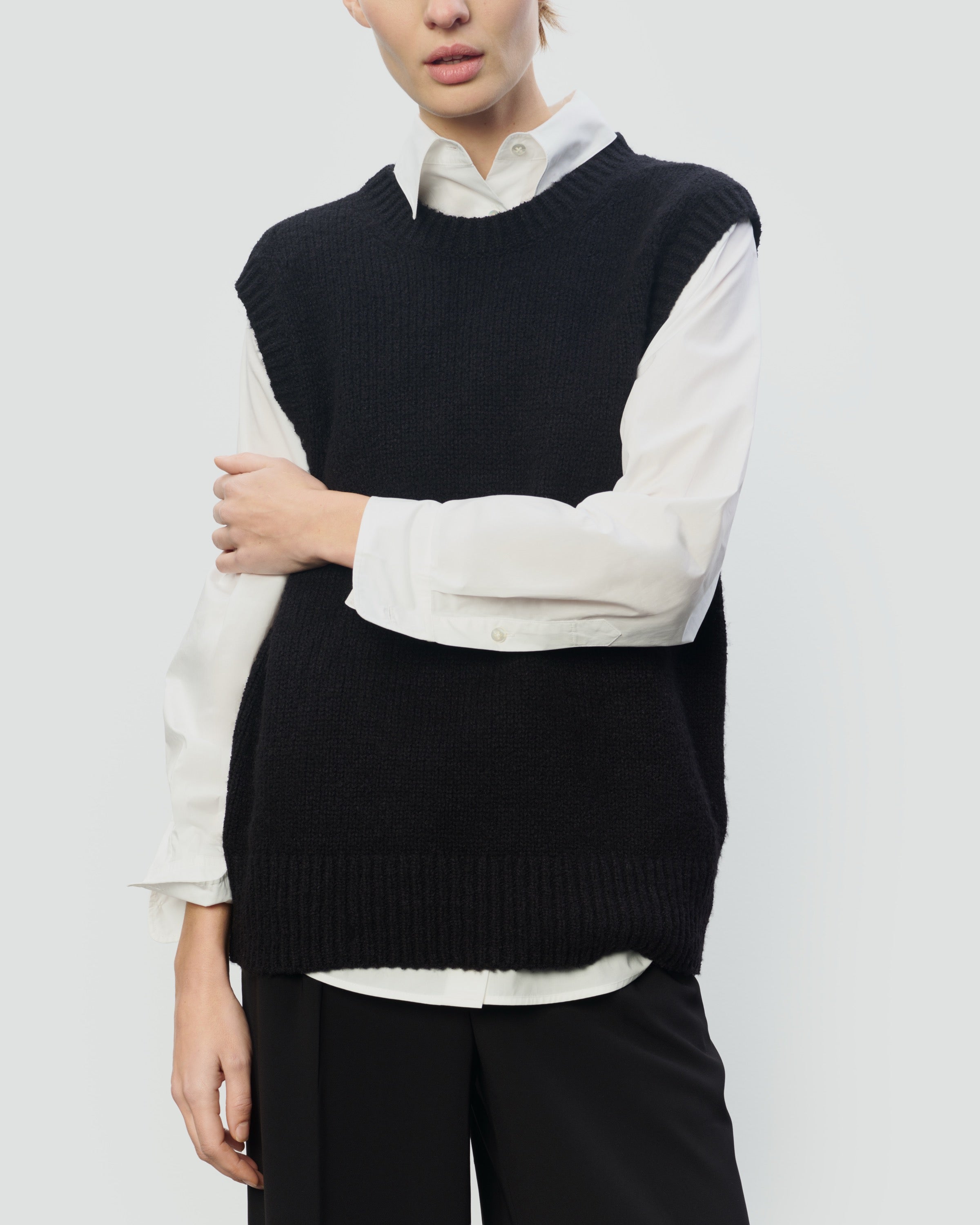 TEXTURED COTTON WOOL BLEND SLEEVELESS CREW