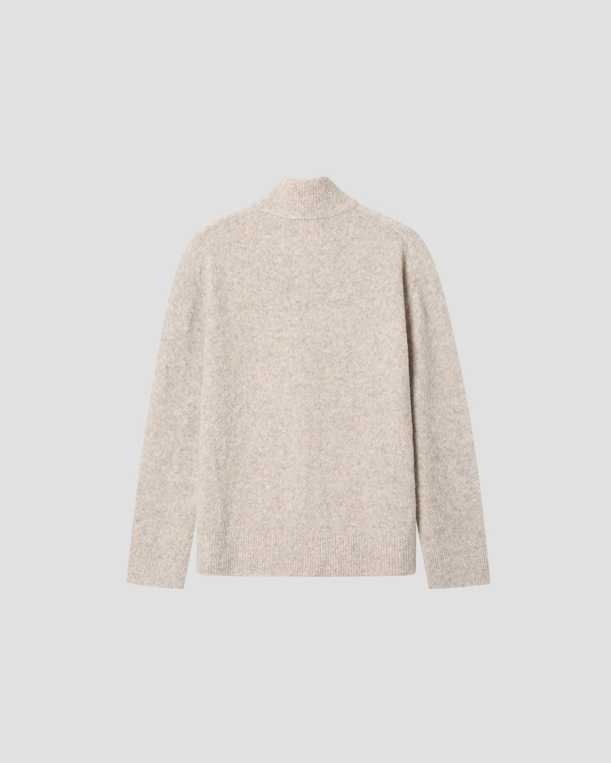 Wool Blend 1/2 Zip in Oatmeal - flat back #colour_Oatmeal