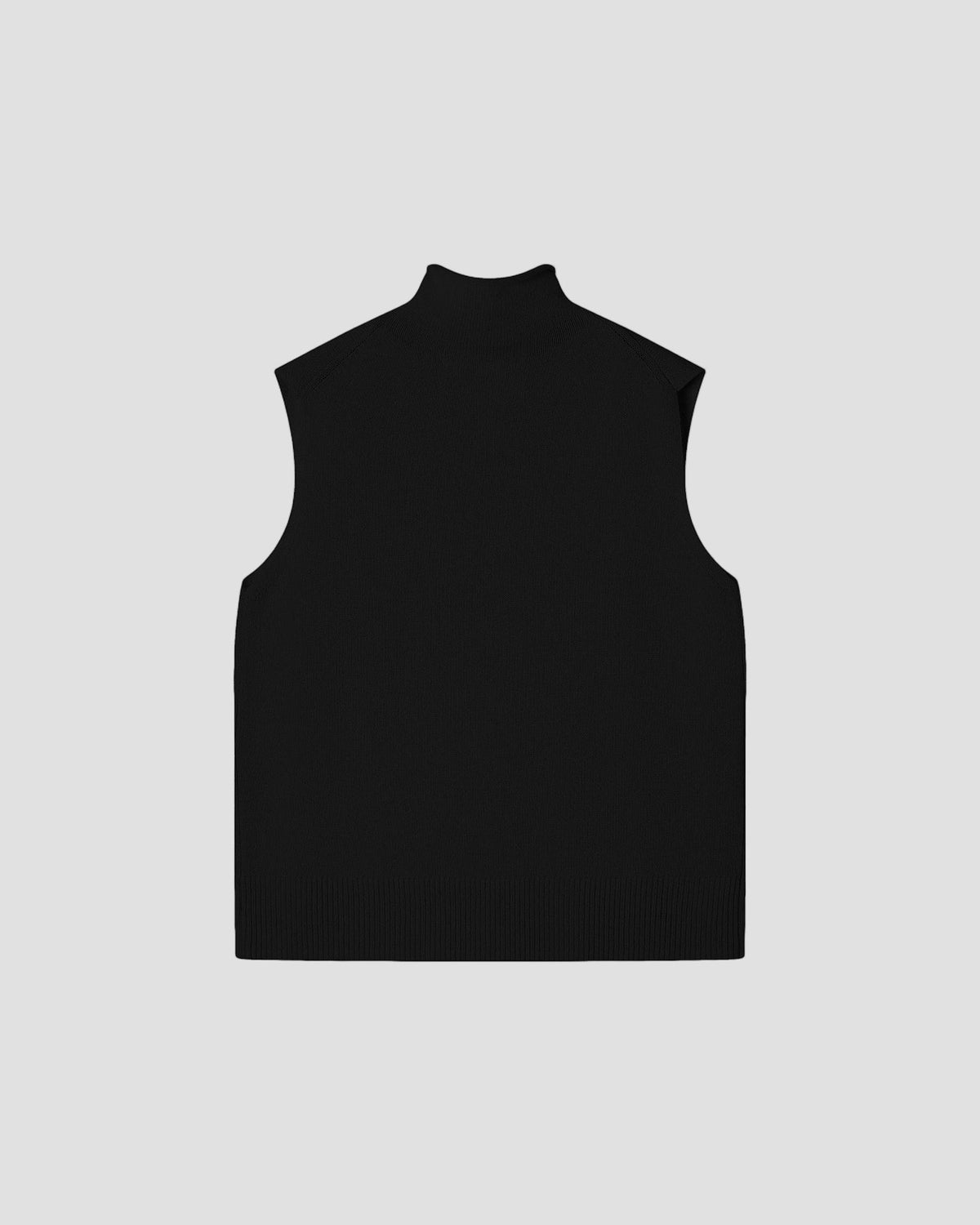 Wool Cashmere Sleeveless Mock Neck in Black - flat back #colour_Black