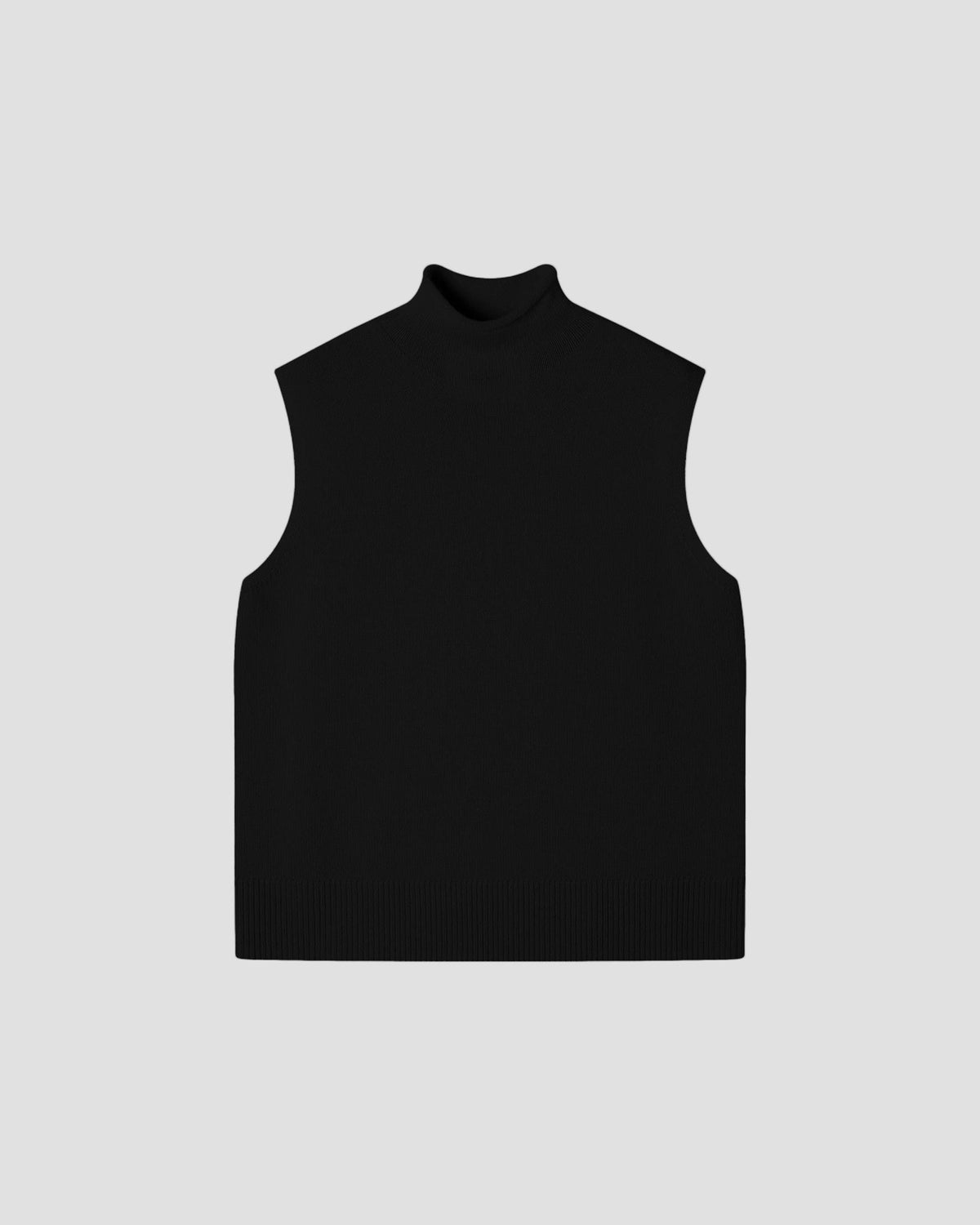 Wool Cashmere Sleeveless Mock Neck in Black - flat front