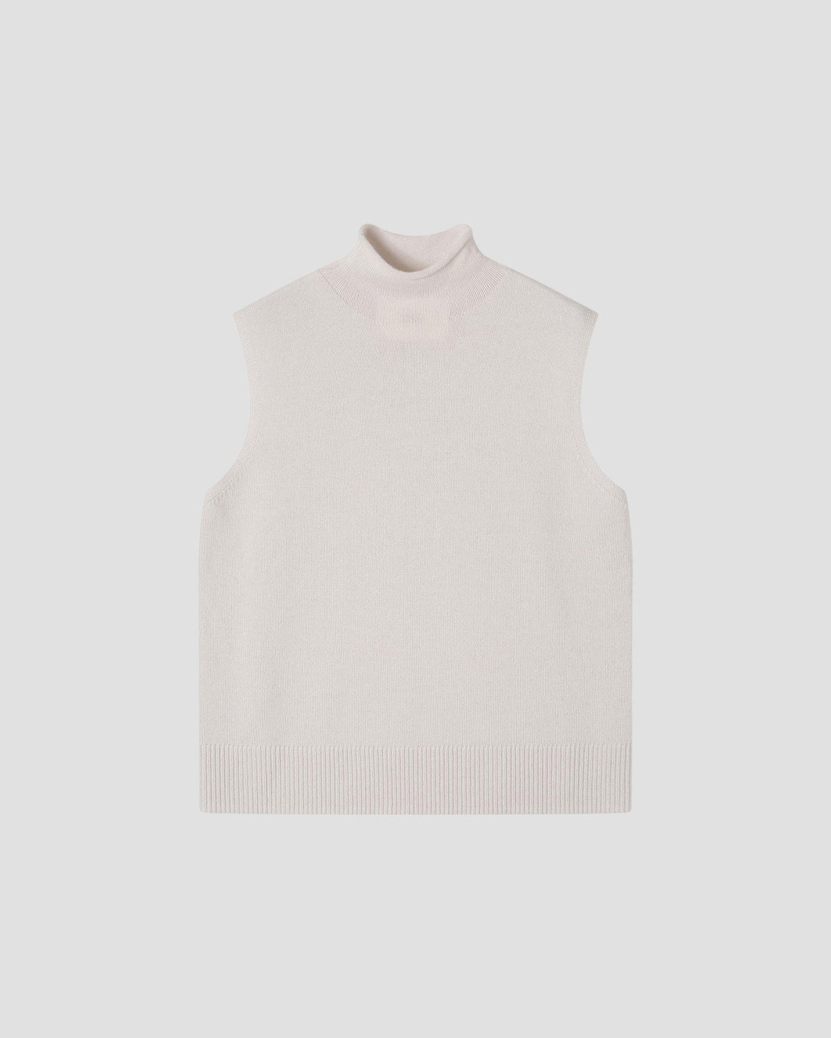 Wool Cashmere Sleeveless Mock Neck in Silence - flat front