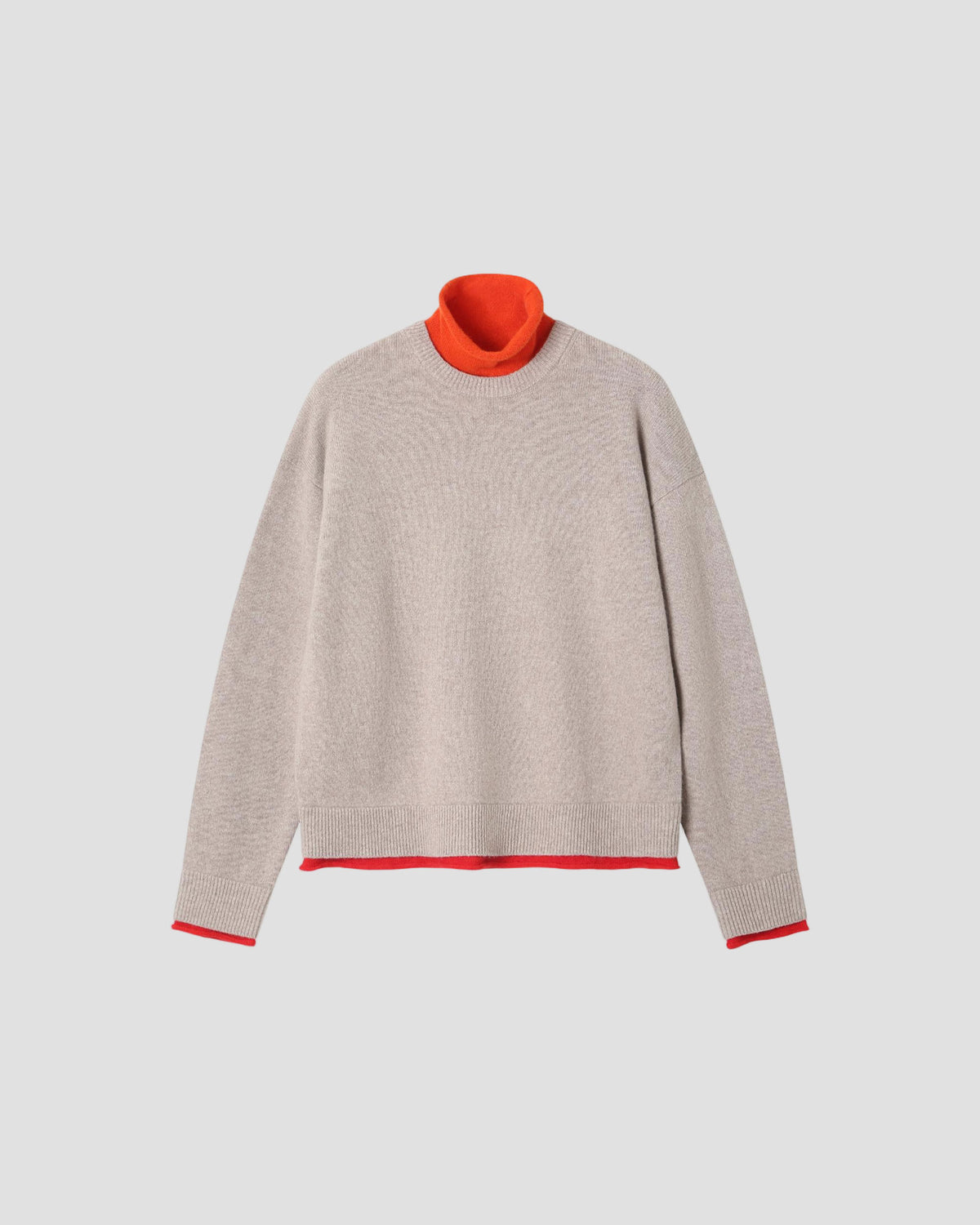 Wool Colorblock Layered Turtleneck in Camel - flat front