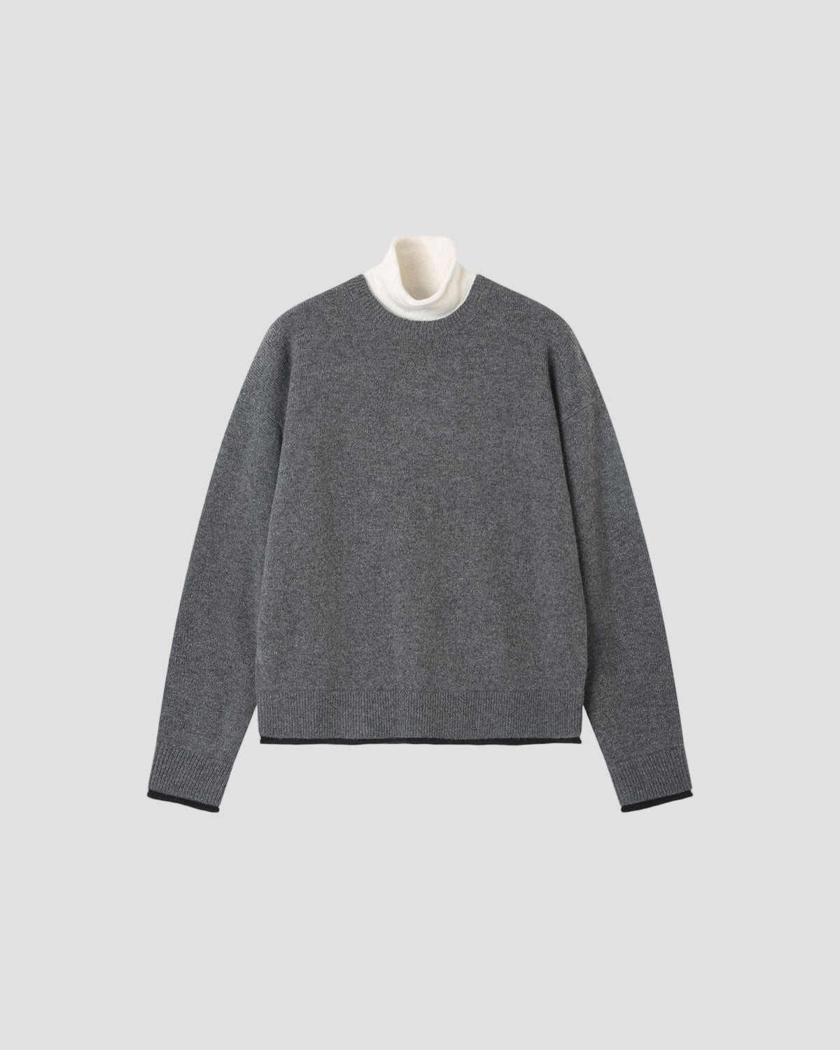 Wool Colorblock Layered Turtleneck in Grey - flat front