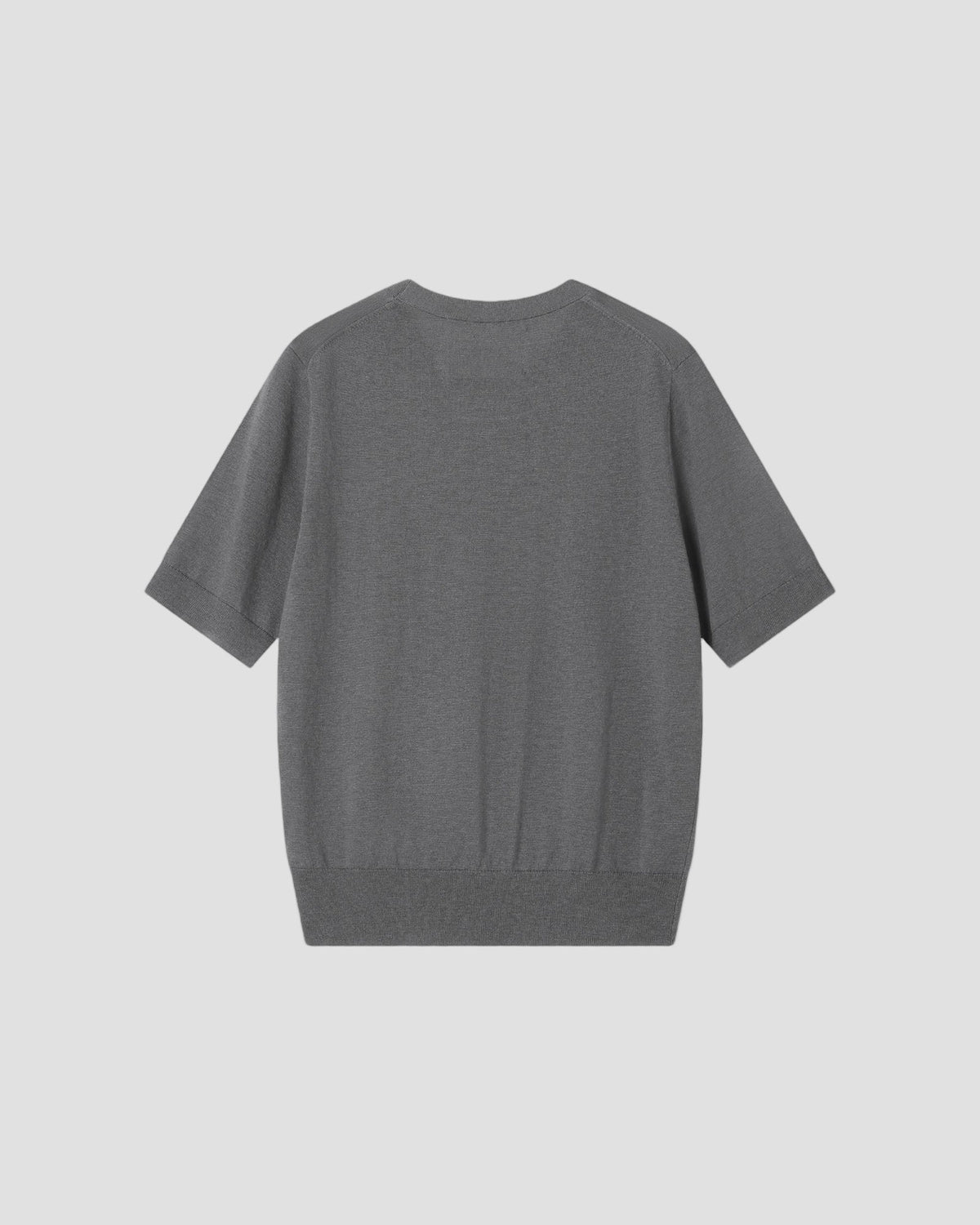 WOOL SILK SHORT SLEEVE CREW in Grey - back view #colour_Grey