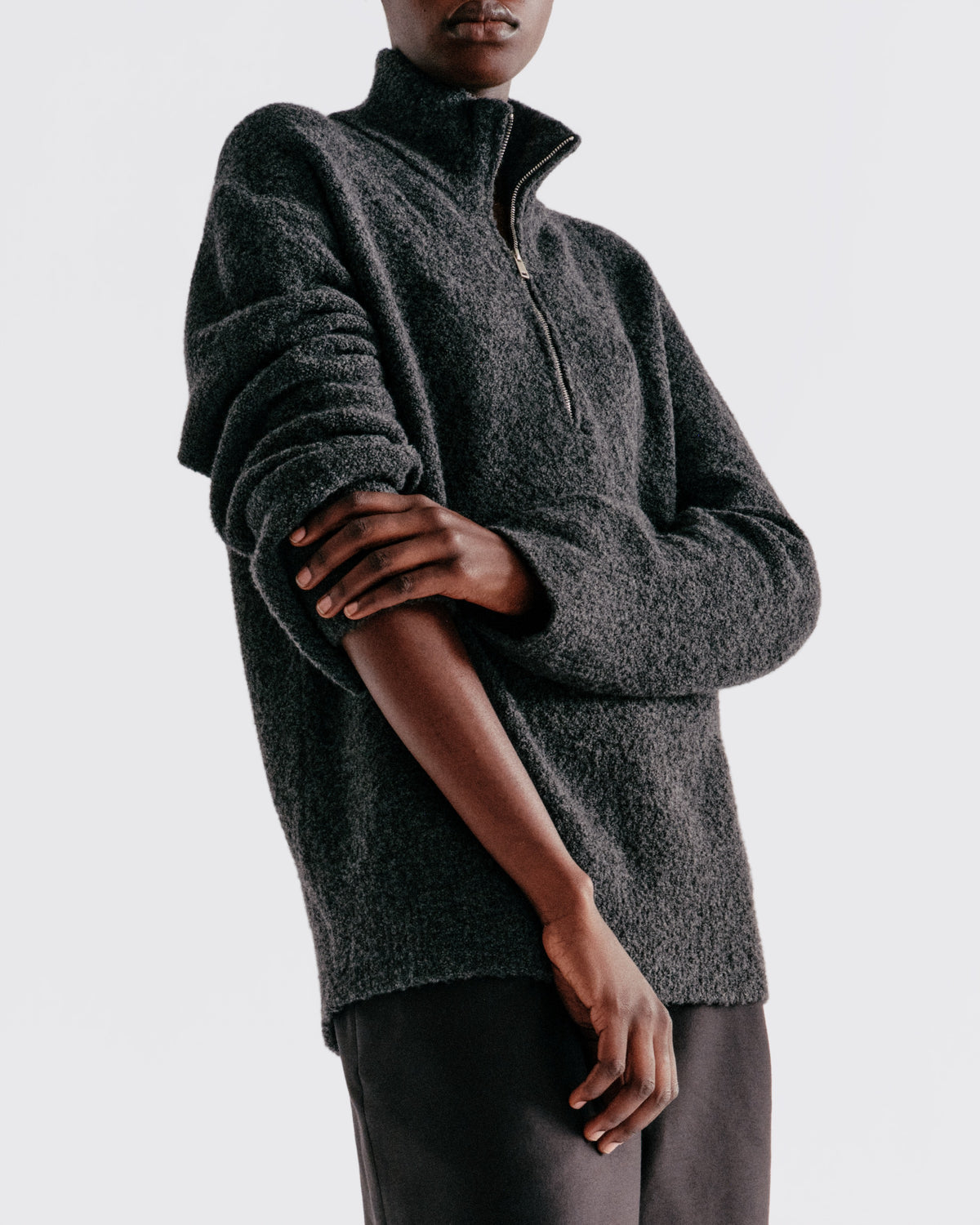 Wool Blend 1/2 Zip in Dark Grey - close-up #colour_Dark Grey