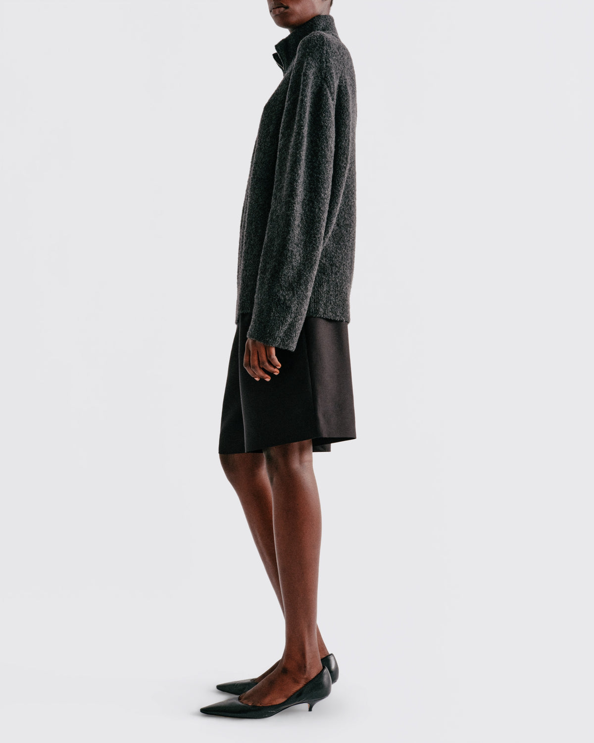 Wool Blend 1/2 Zip in Dark Grey - side view #colour_Dark Grey