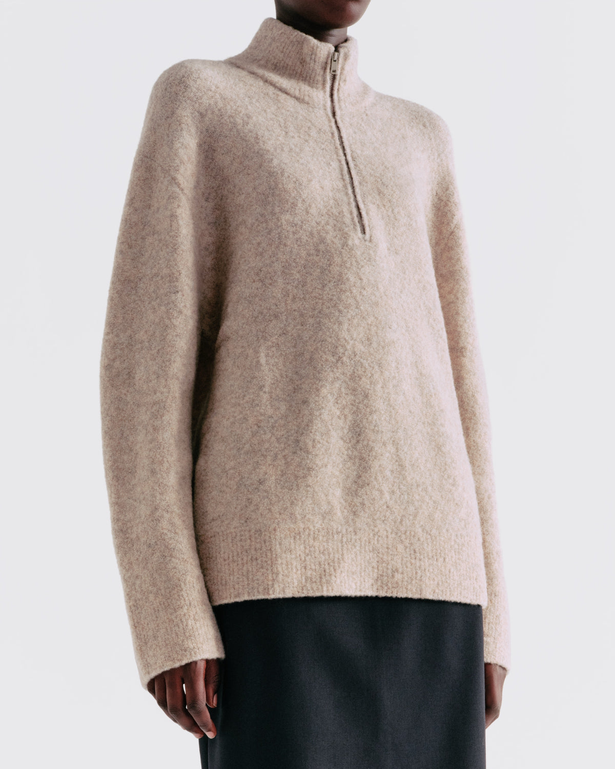 Wool Blend 1/2 Zip in Oatmeal - close-up #colour_Oatmeal