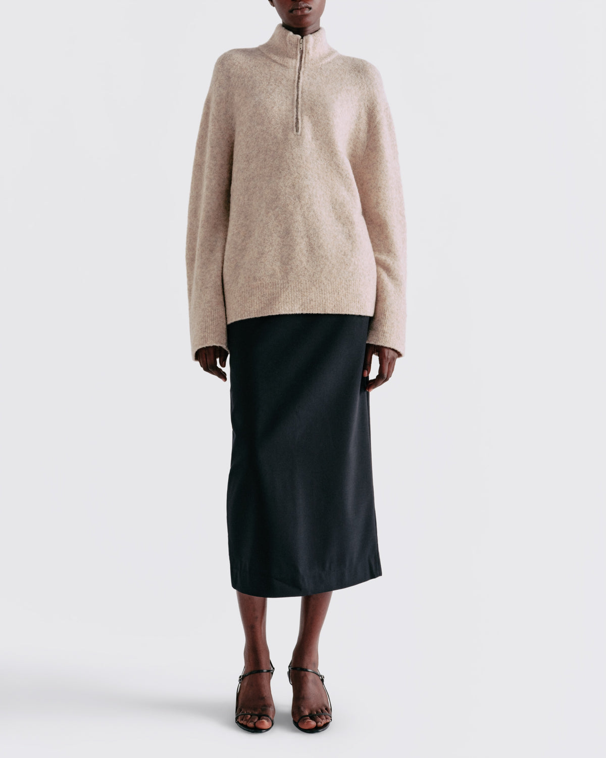 Wool Blend 1/2 Zip in Oatmeal - front view #colour_Oatmeal