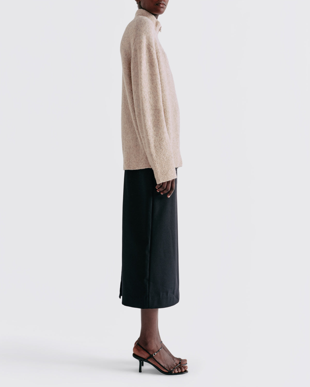 Wool Blend 1/2 Zip in Oatmeal - side view #colour_Oatmeal