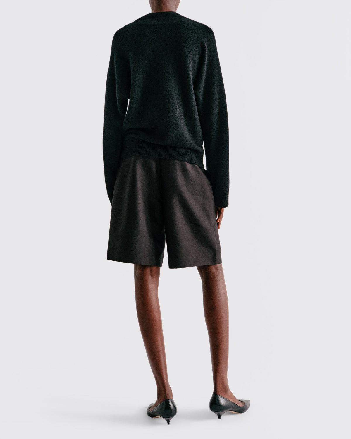 Wool Cashmere Dolman Mock Neck in Black - back view #colour_Black