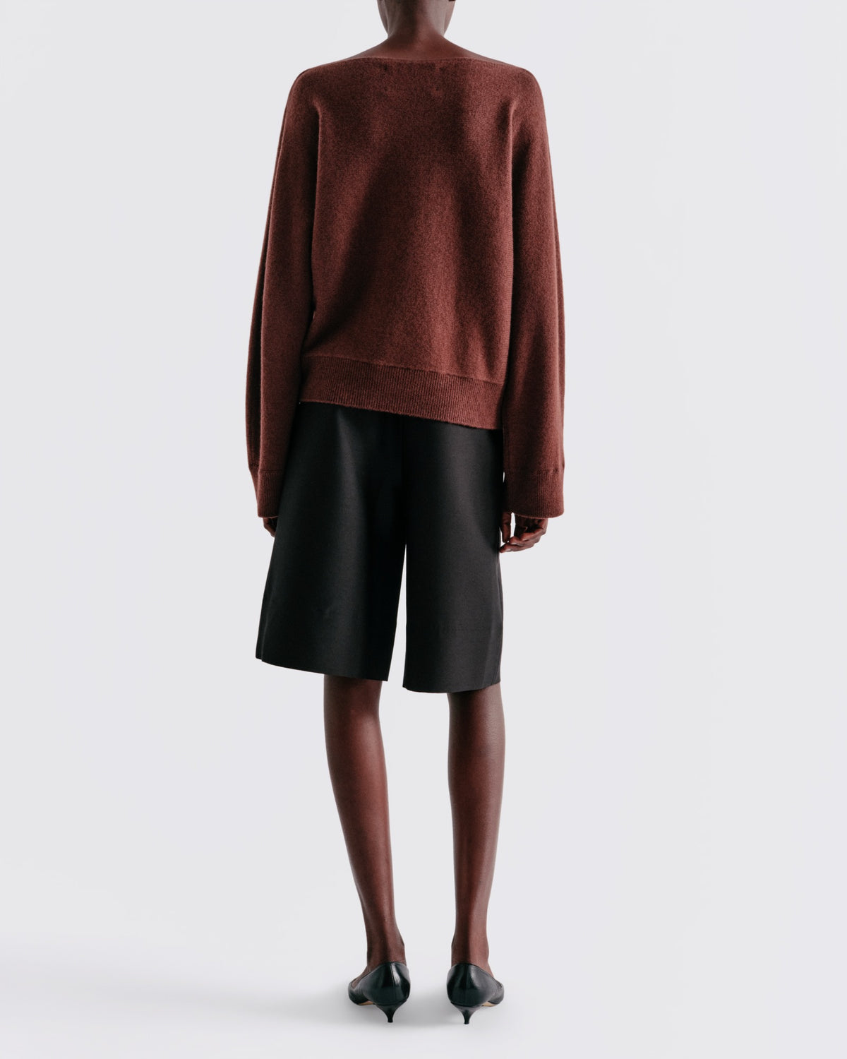 Wool Cashmere Relaxed Boatneck in Coffee - back view #colour_Coffee