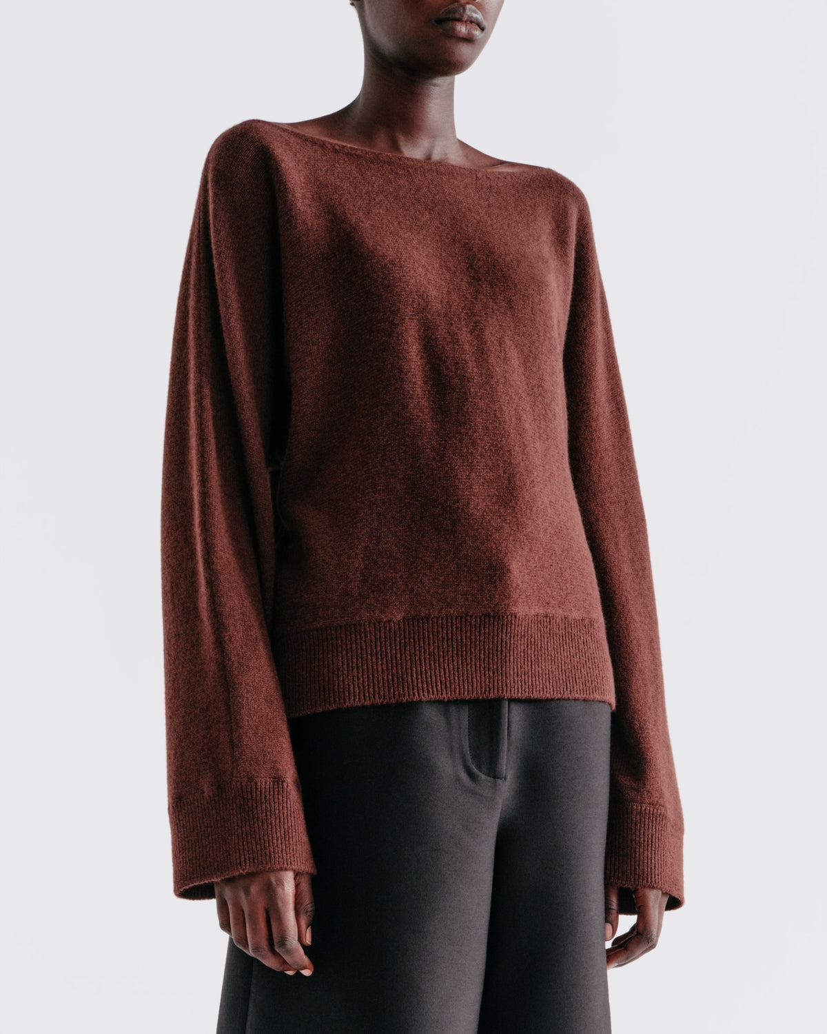 Wool Cashmere Relaxed Boatneck in Coffee - close-up #colour_Coffee