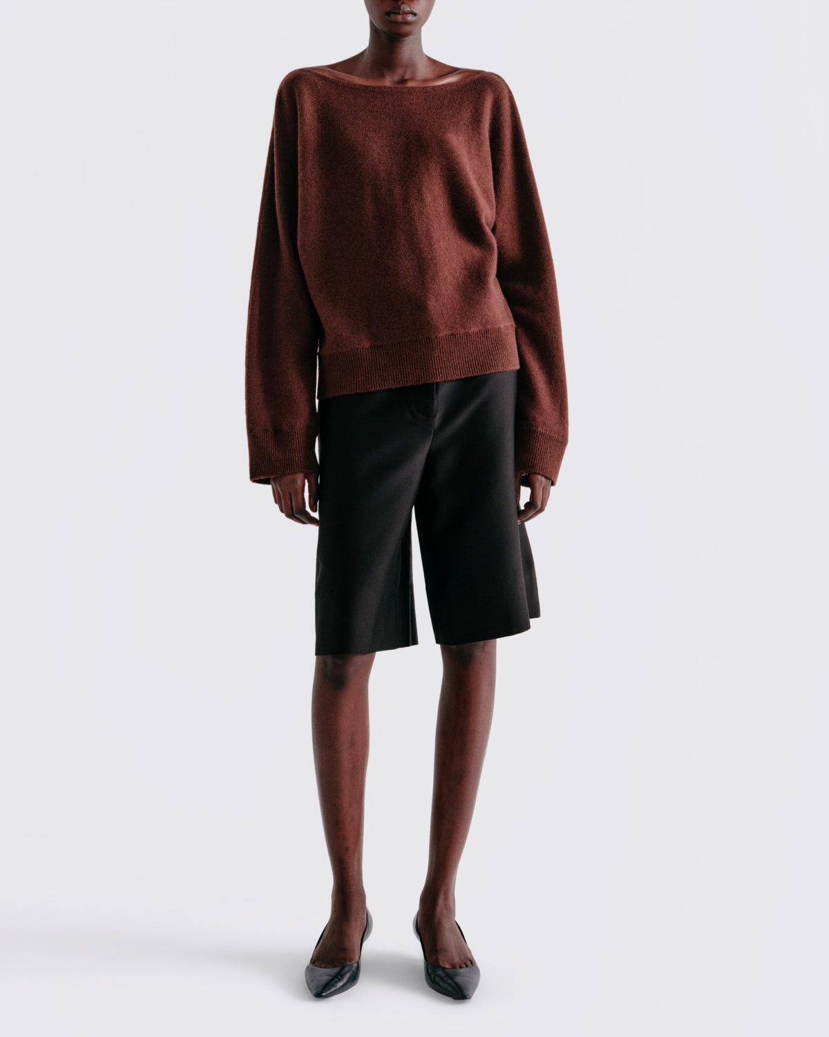 Wool Cashmere Relaxed Boatneck in Coffee - front view #colour_Coffee