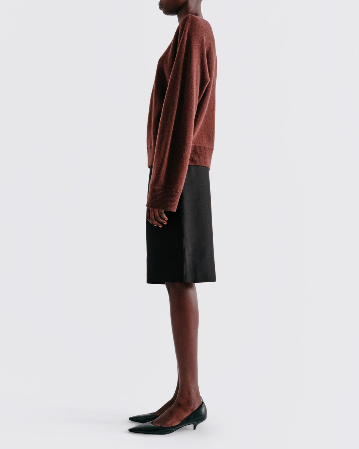 Wool Cashmere Relaxed Boatneck in Coffee - side view #colour_Coffee
