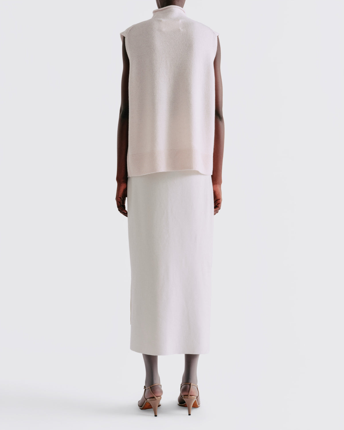 Wool Cashmere Sleeveless Mock Neck in Silence - back view #colour_Silence