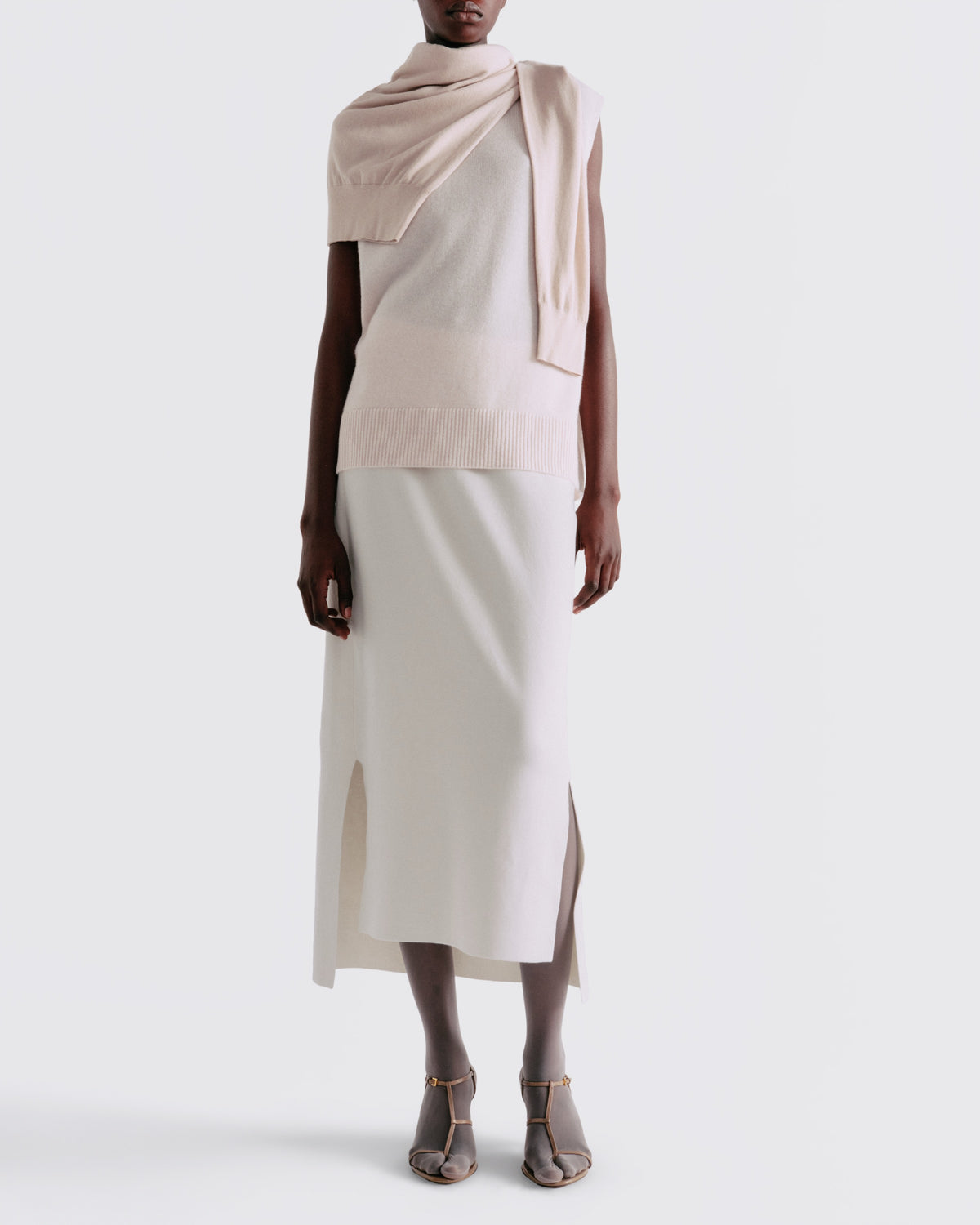 Wool Cashmere Sleeveless Mock Neck in Silence - front view #colour_Silence