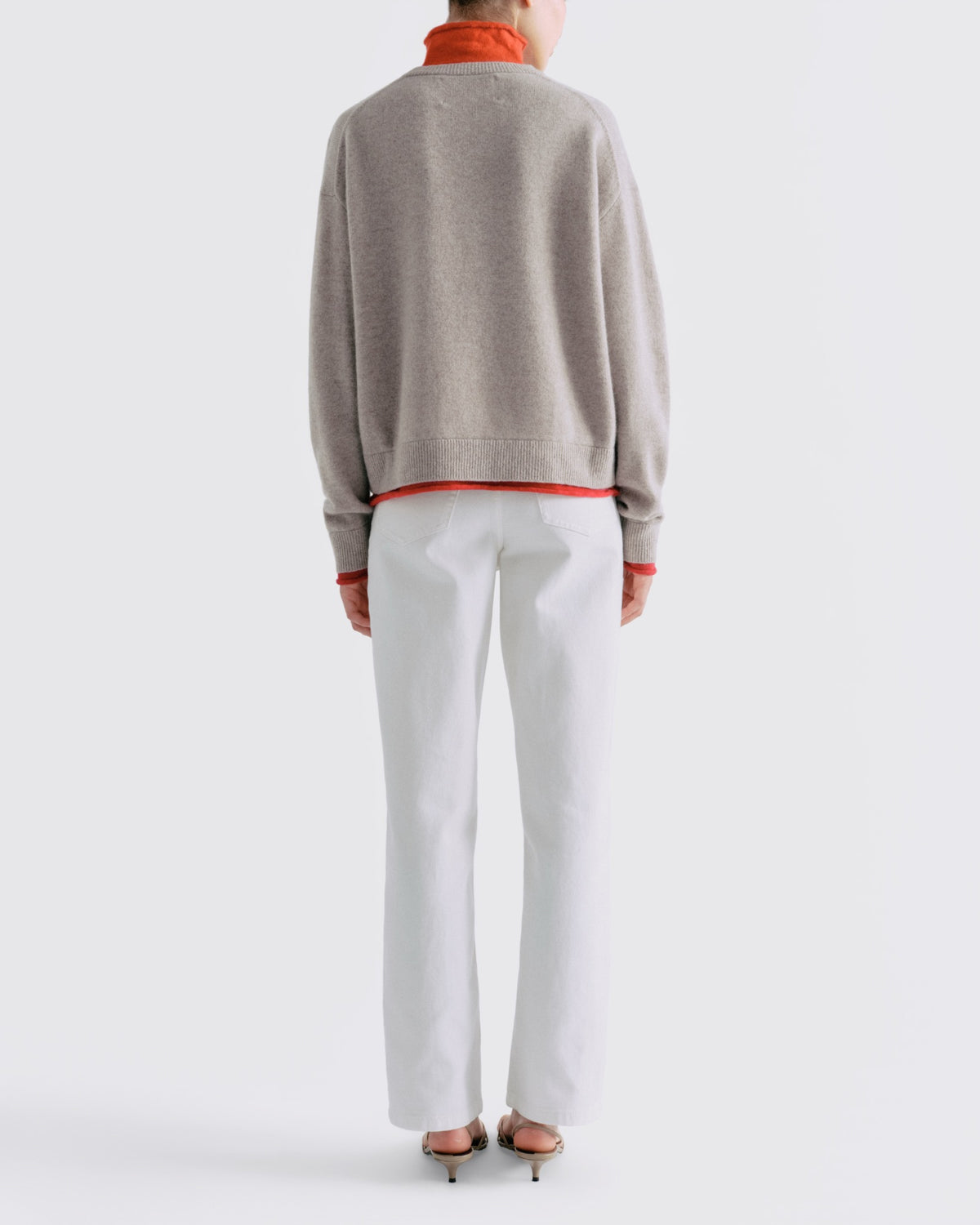 Wool Colorblock Layered Turtleneck in Camel - back view #colour_Camel
