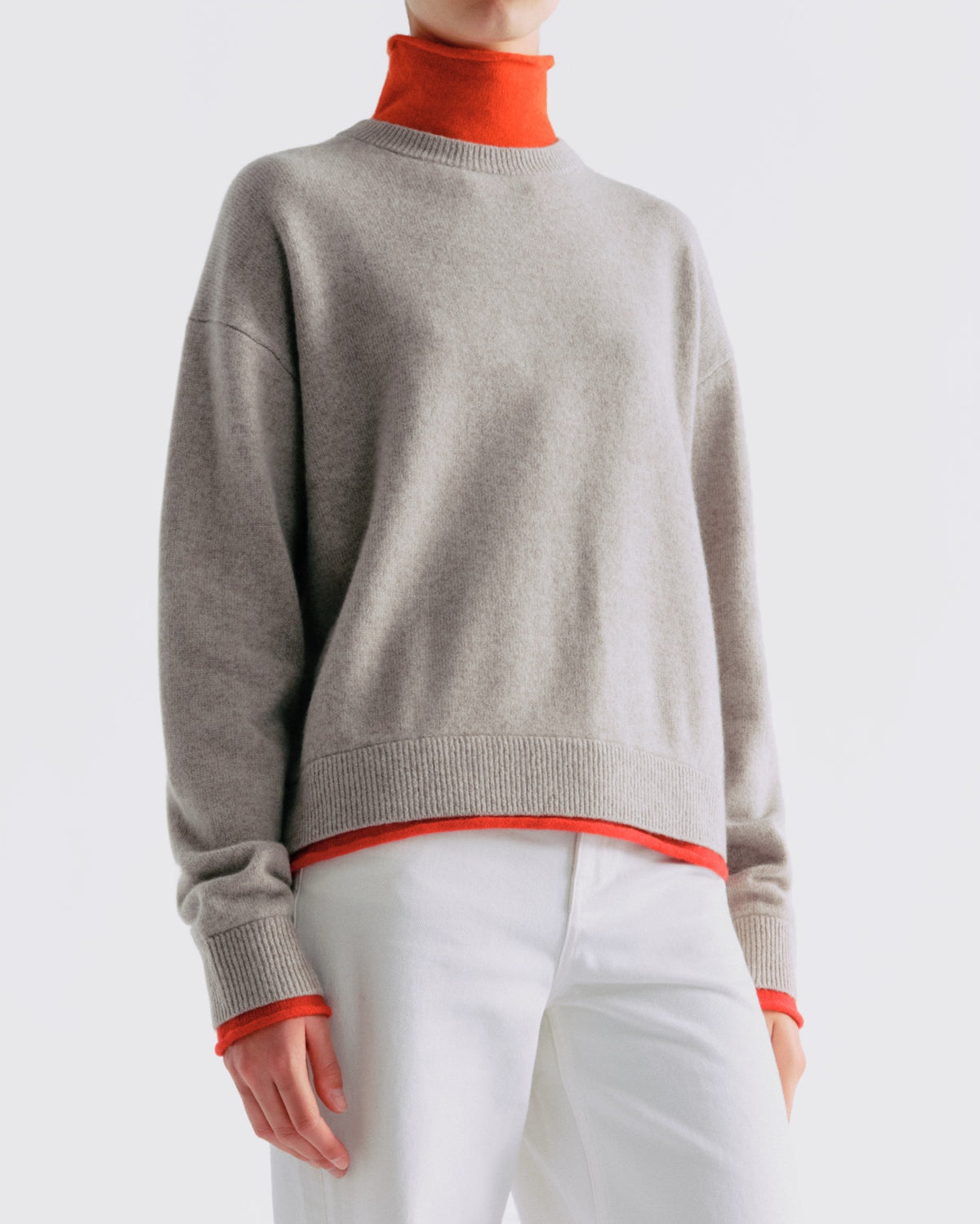 Wool Colorblock Layered Turtleneck in Camel - close-up #colour_Camel
