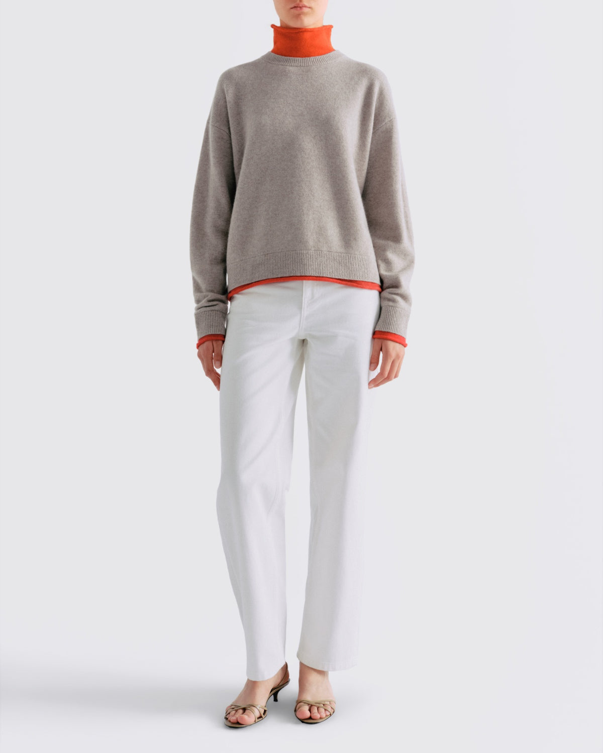 Wool Colorblock Layered Turtleneck in Camel - front view #colour_Camel