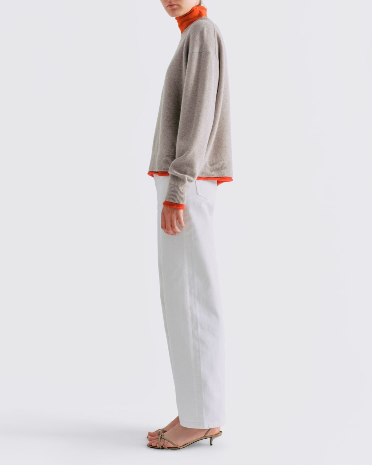 Wool Colorblock Layered Turtleneck in Camel - side view #colour_Camel