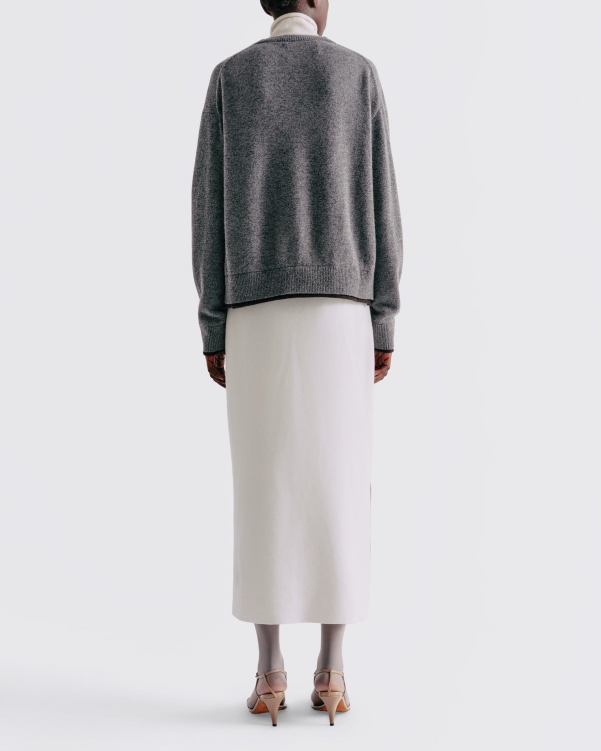 Wool Colorblock Layered Turtleneck in Grey - back view #colour_Grey