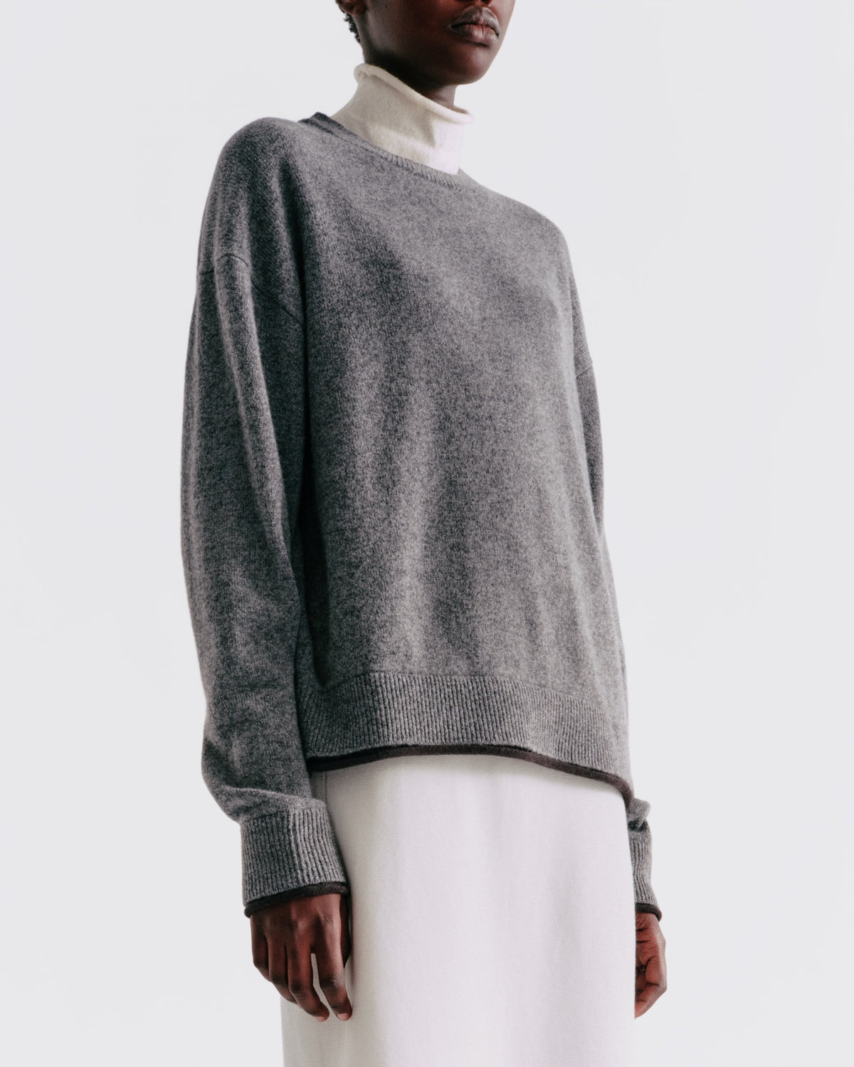 Wool Colorblock Layered Turtleneck in Grey - close-up #colour_Grey