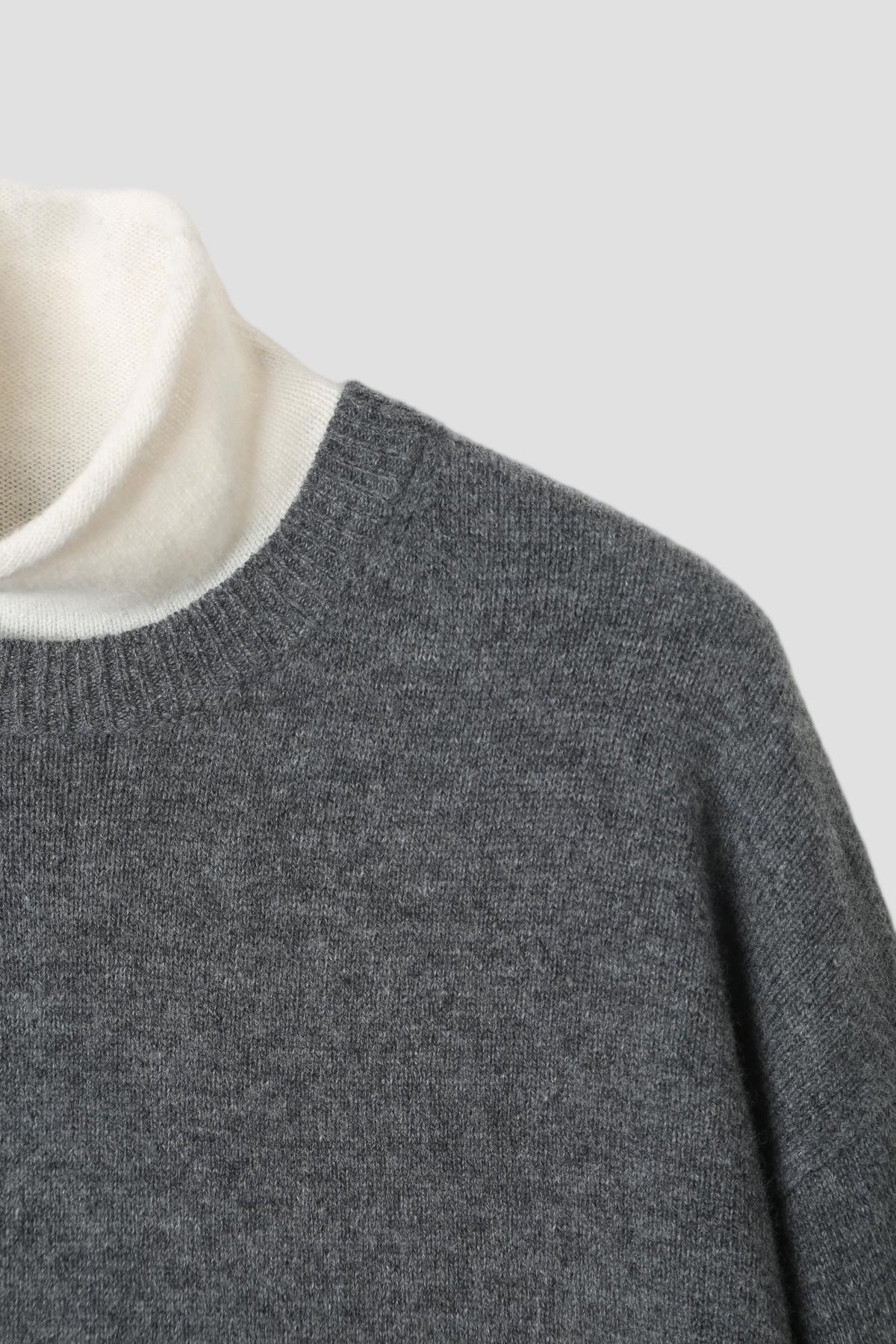 Wool Colorblock Layered Turtleneck in Grey - detail #colour_Grey