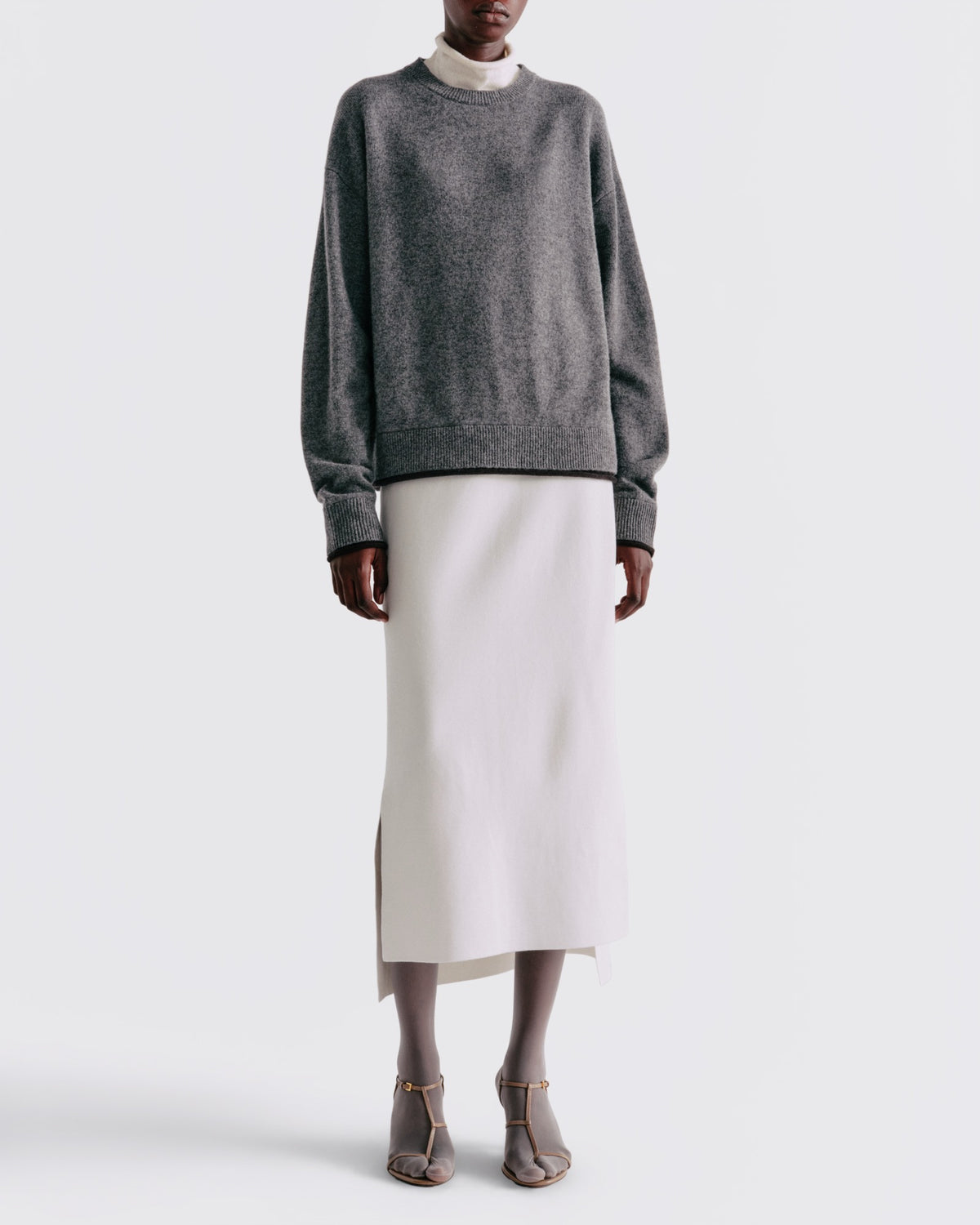 Wool Colorblock Layered Turtleneck in Grey - front view #colour_Grey
