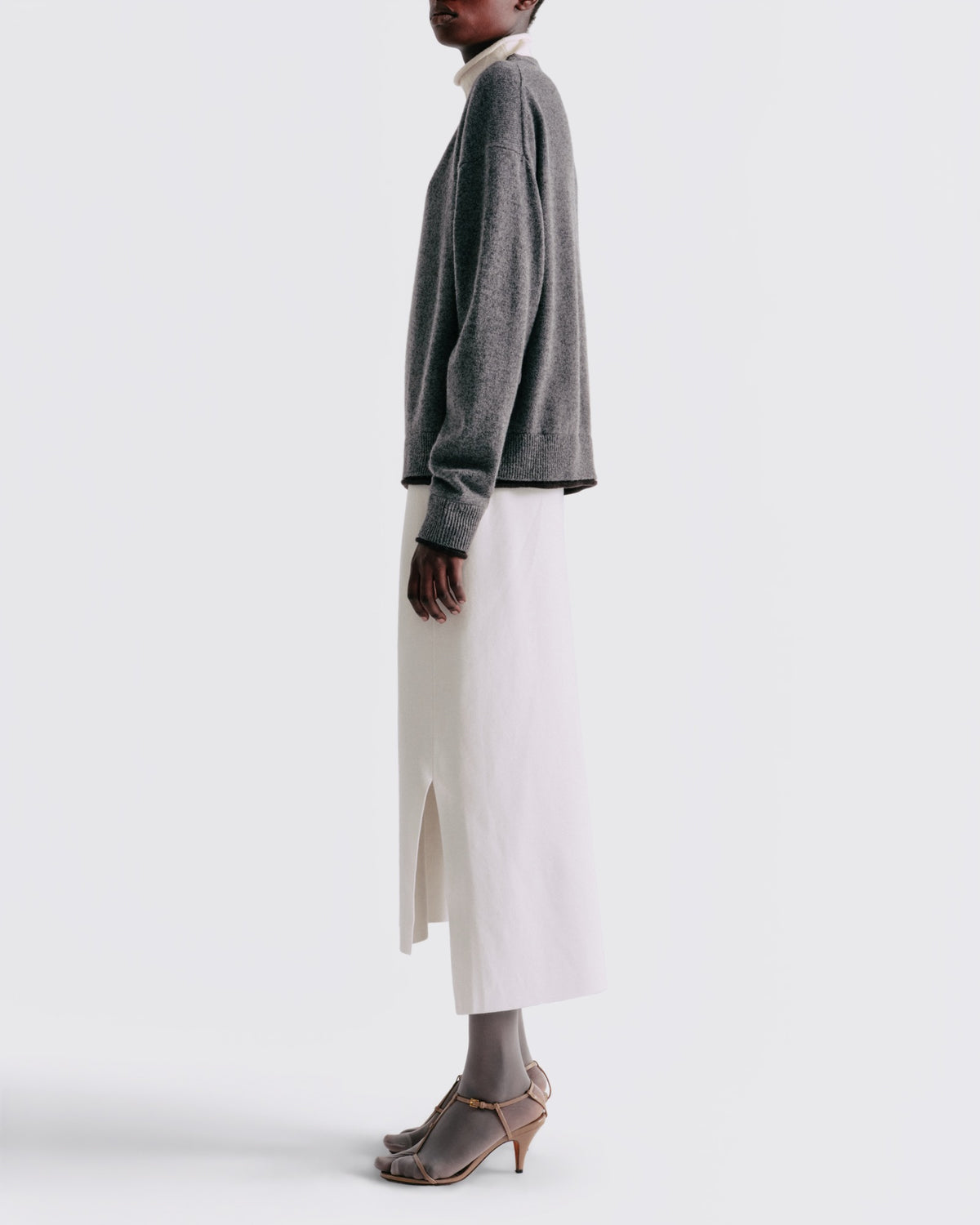 Wool Colorblock Layered Turtleneck in Grey - side view #colour_Grey
