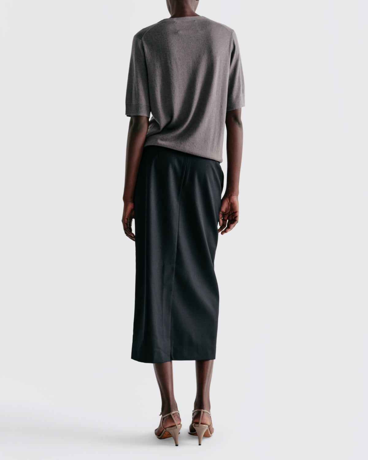 WOOL SILK SHORT SLEEVE CREW in Grey - back view #colour_Grey