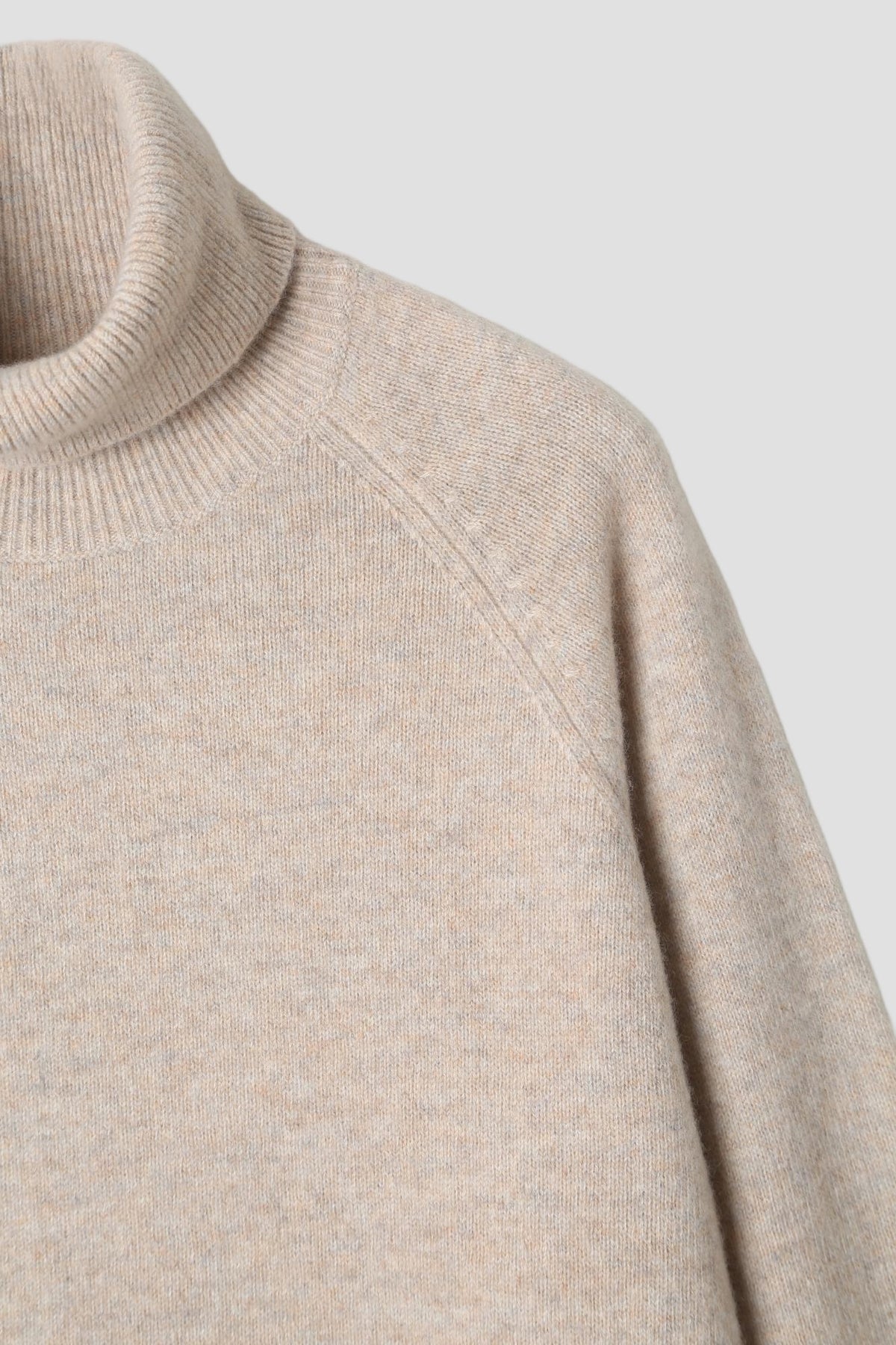 Essential Wool Long Sleeve Turtleneck in Sand - detail #colour_Sand